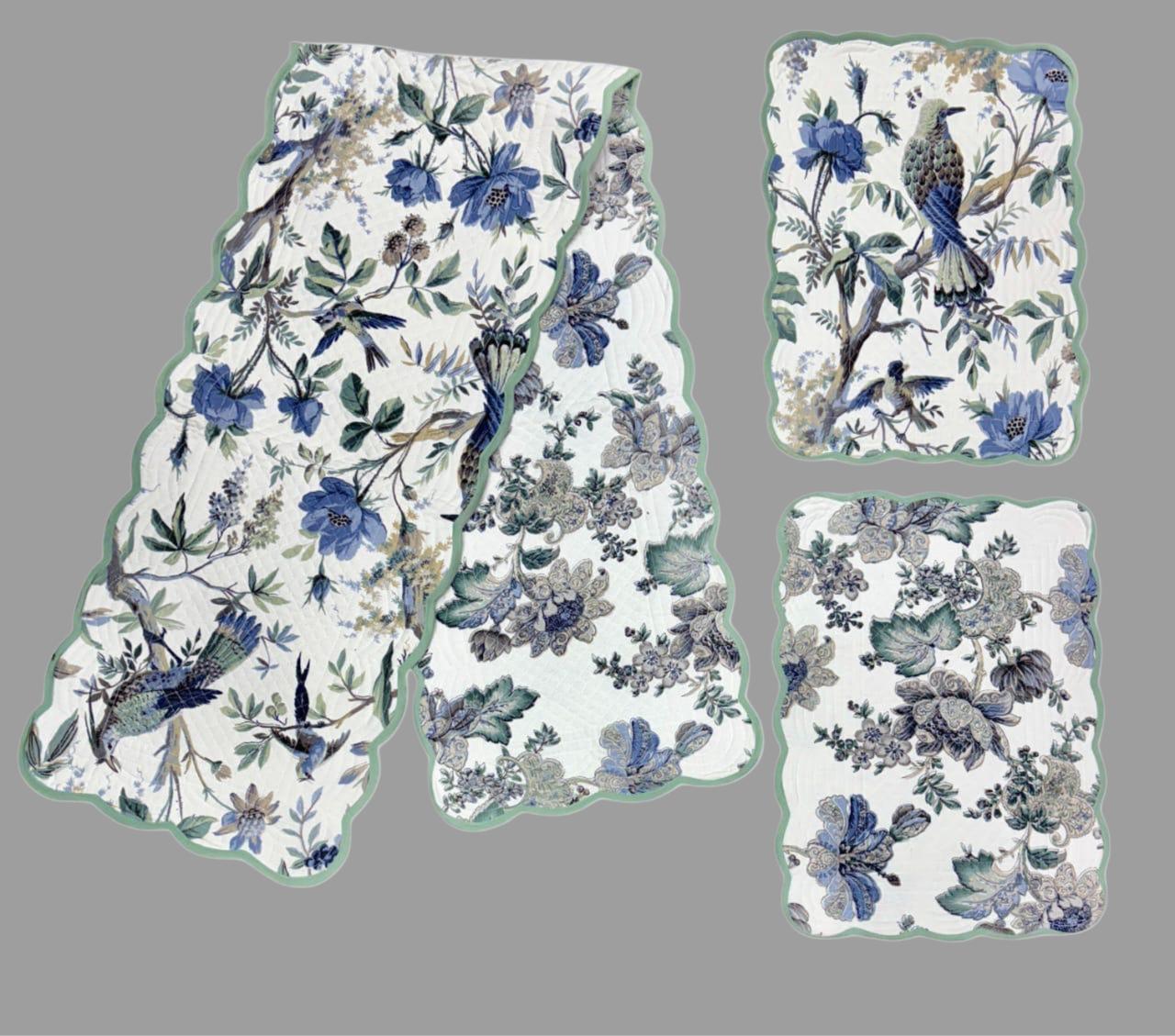 Pure cotton set of quilted table runner with 6 quilted placemats