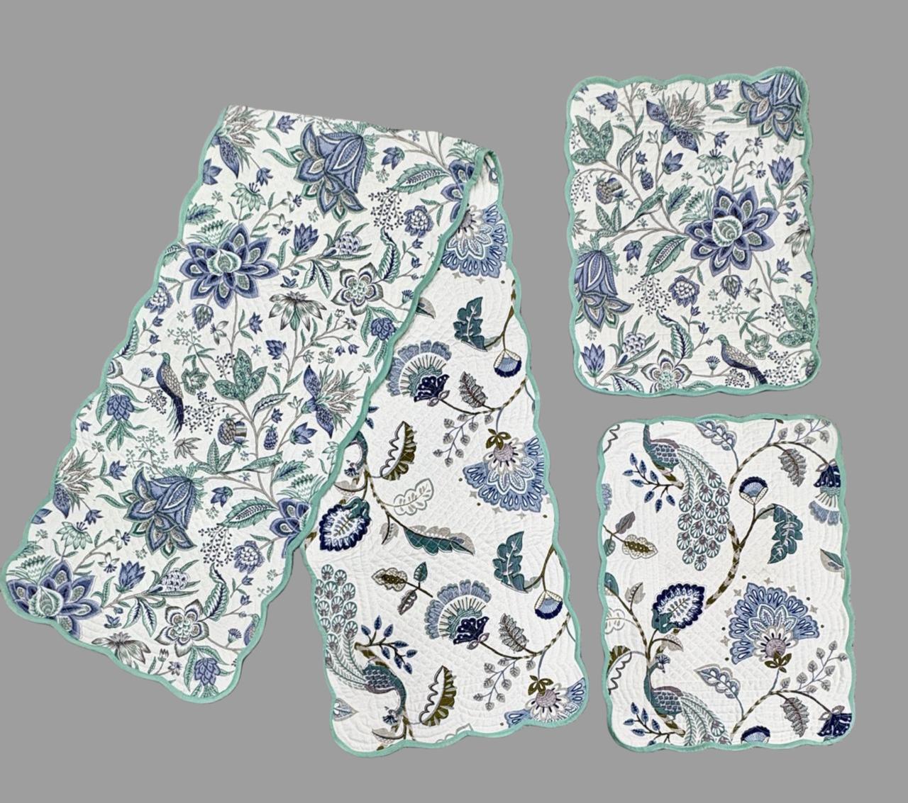 Pure cotton set of quilted table runner with 6 quilted placemats