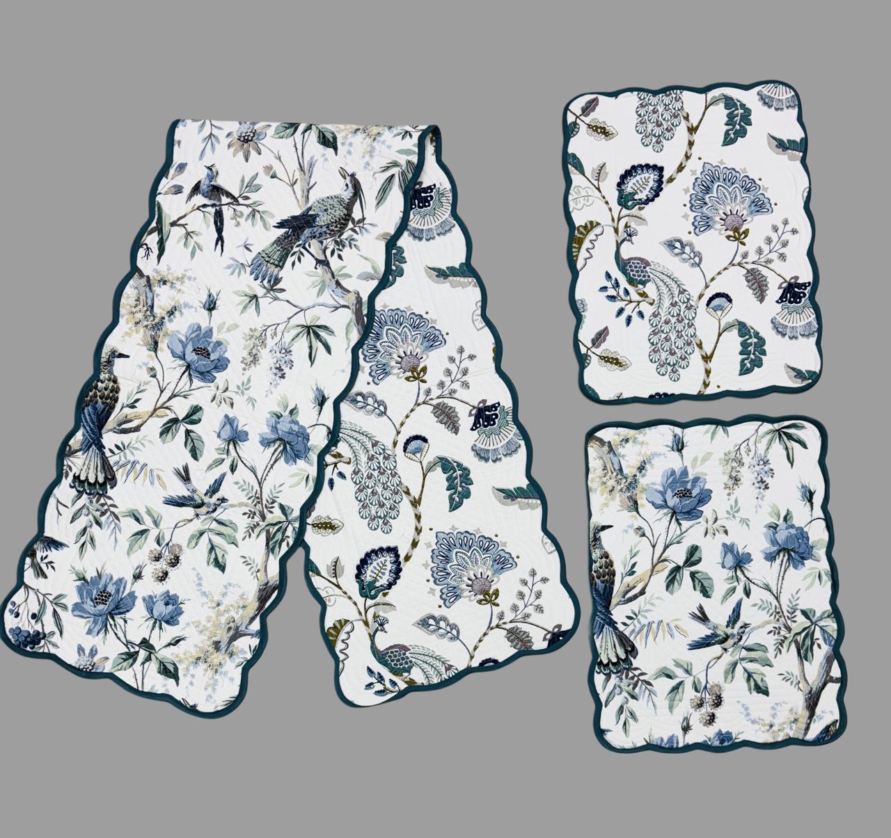 Pure cotton set of quilted table runner with 6 quilted placemats