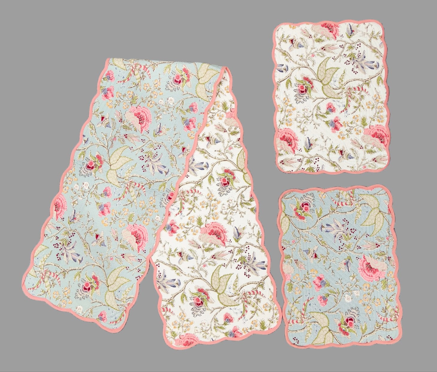 Pure cotton set of quilted table runner with 6 quilted placemats