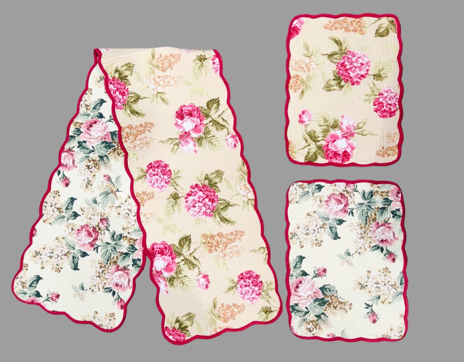 Pure cotton set of quilted table runner with 6 quilted placemats