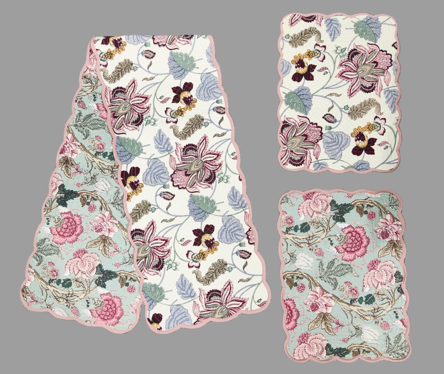 Pure cotton set of quilted table runner with 6 quilted placemats