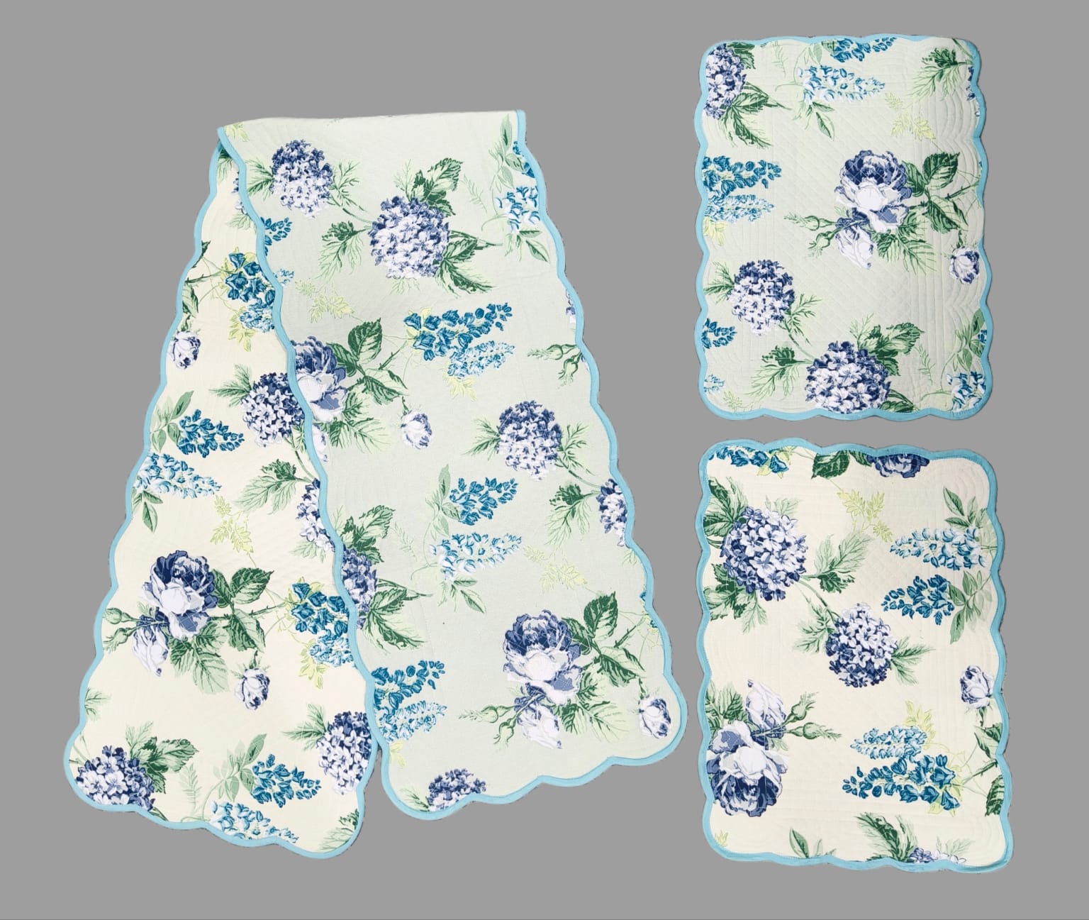 Pure cotton set of quilted table runner with 6 quilted placemats