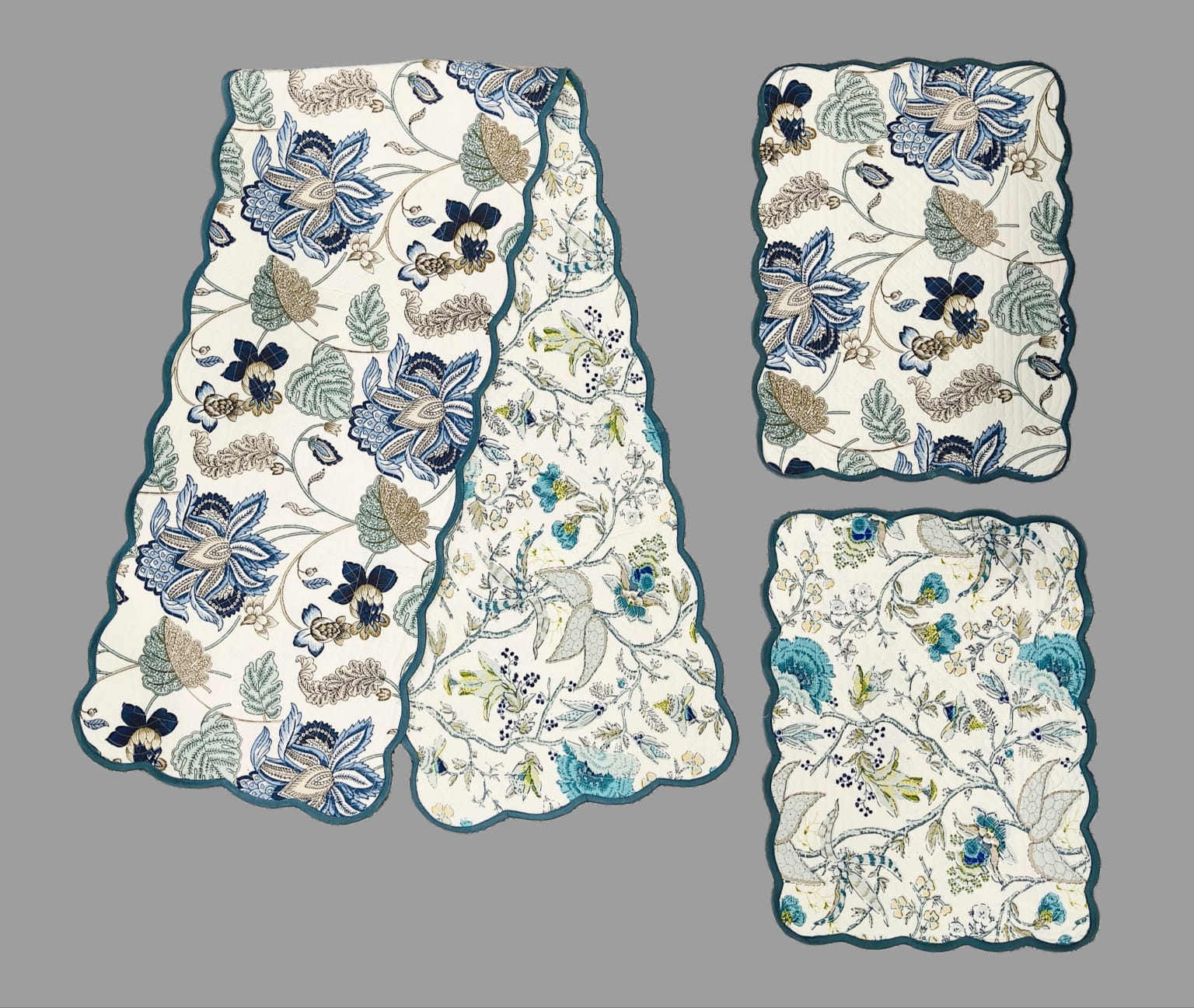 Pure cotton set of quilted table runner with 6 quilted placemats