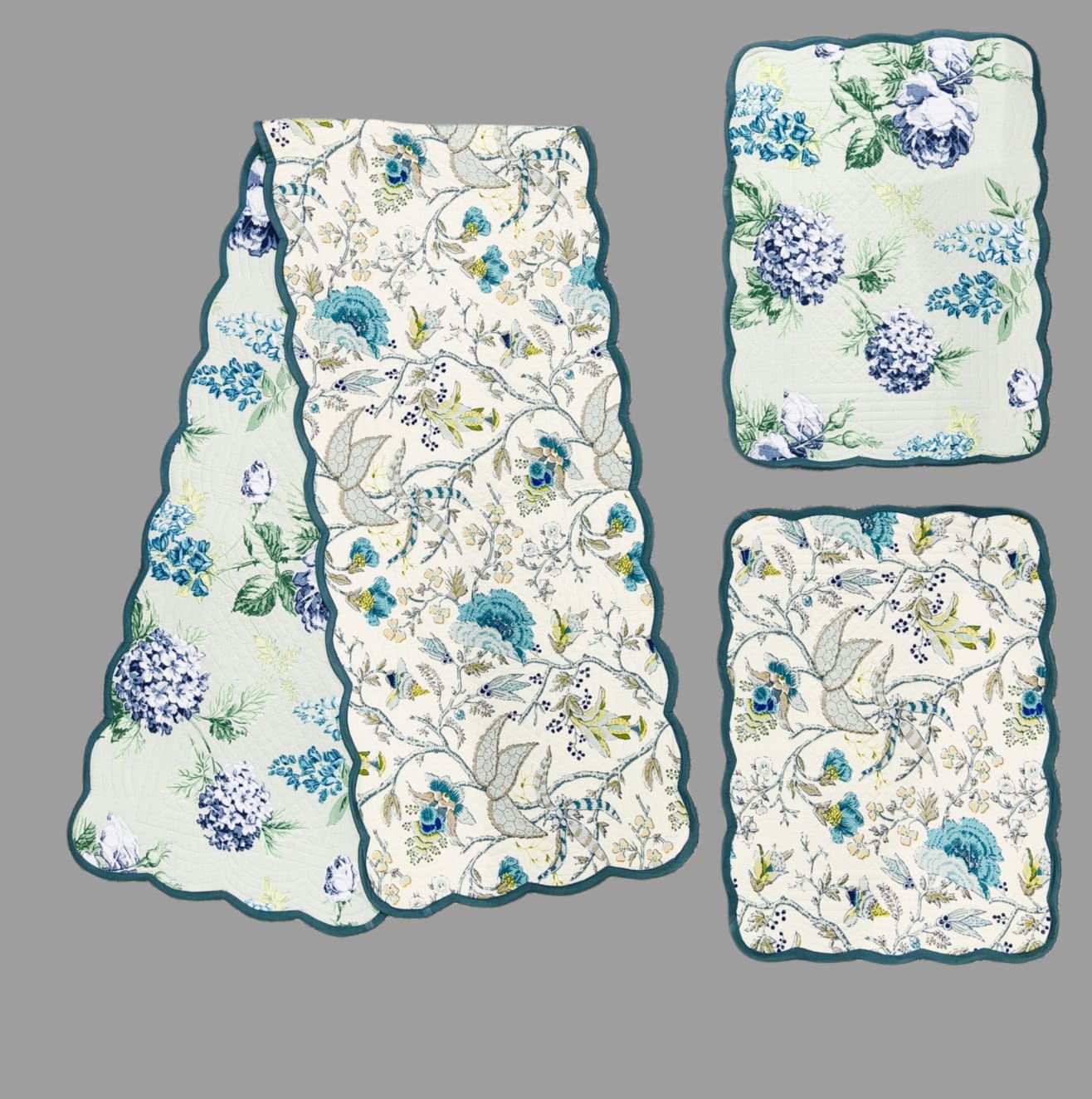 Pure cotton set of quilted table runner with 6 quilted placemats