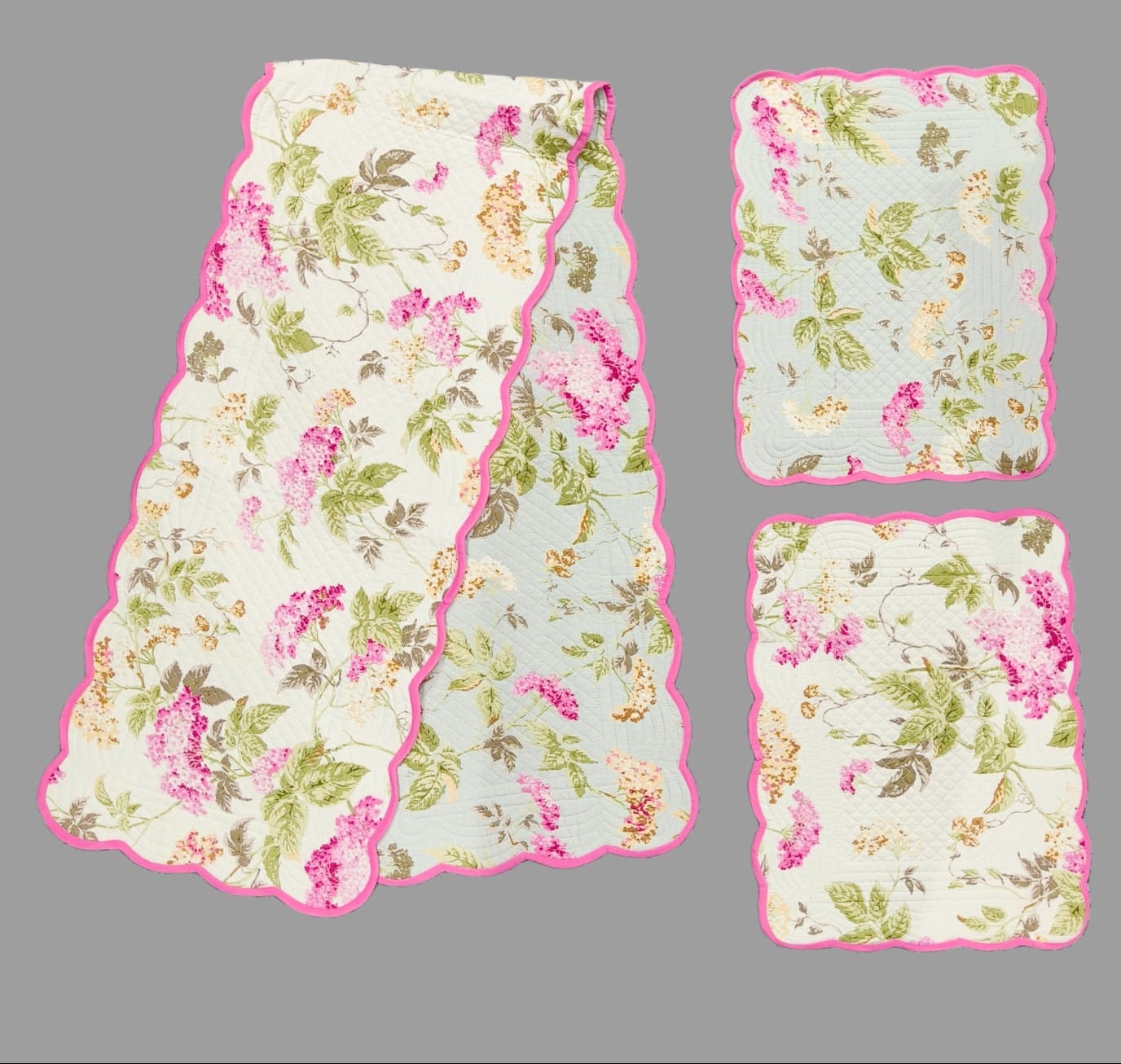 Pure cotton set of quilted table runner with 6 quilted placemats