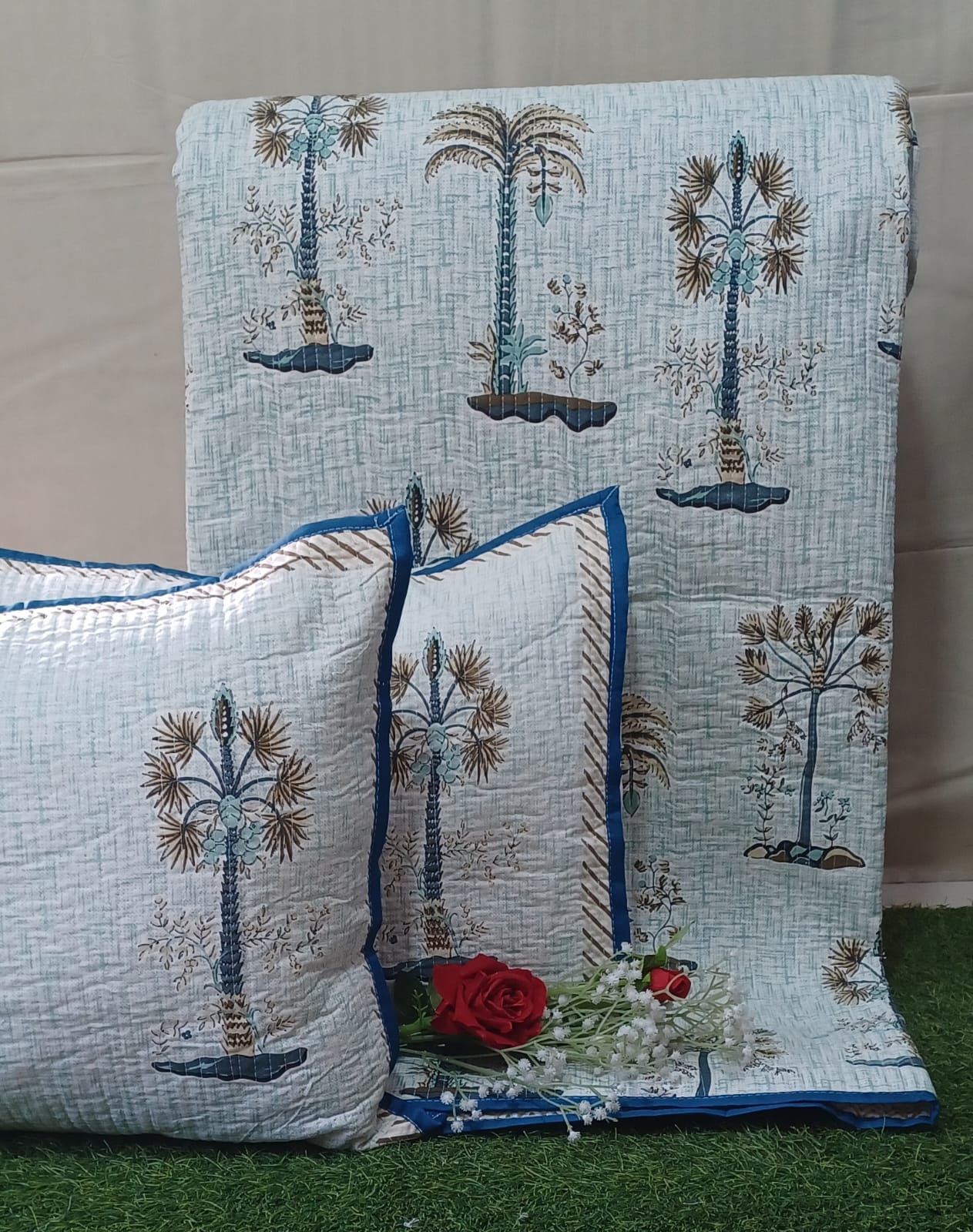 Pure cotton quilted bedcovers with two quilted pillow covers (90x108 inches)