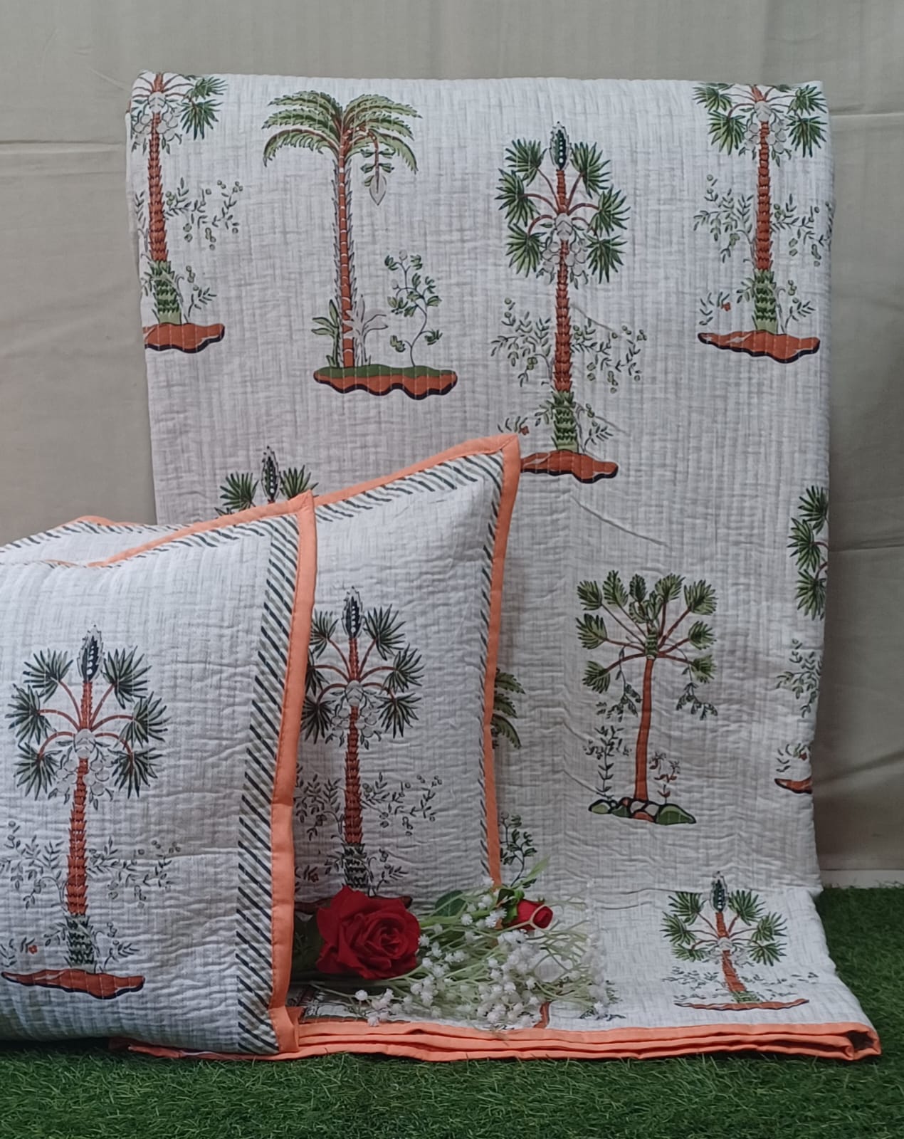 Pure cotton quilted bedcovers with two quilted pillow covers (90x108 inches)