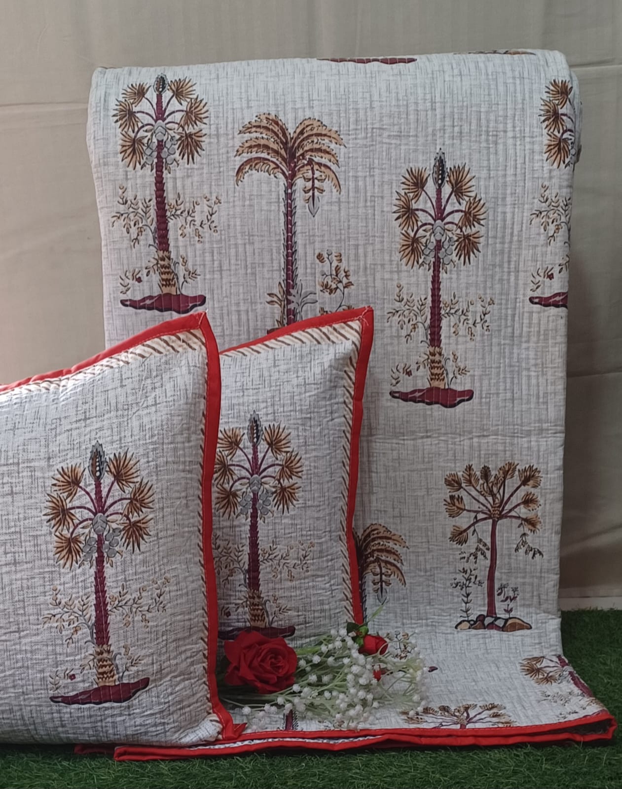 Pure cotton quilted bedcovers with two quilted pillow covers (90x108 inches)
