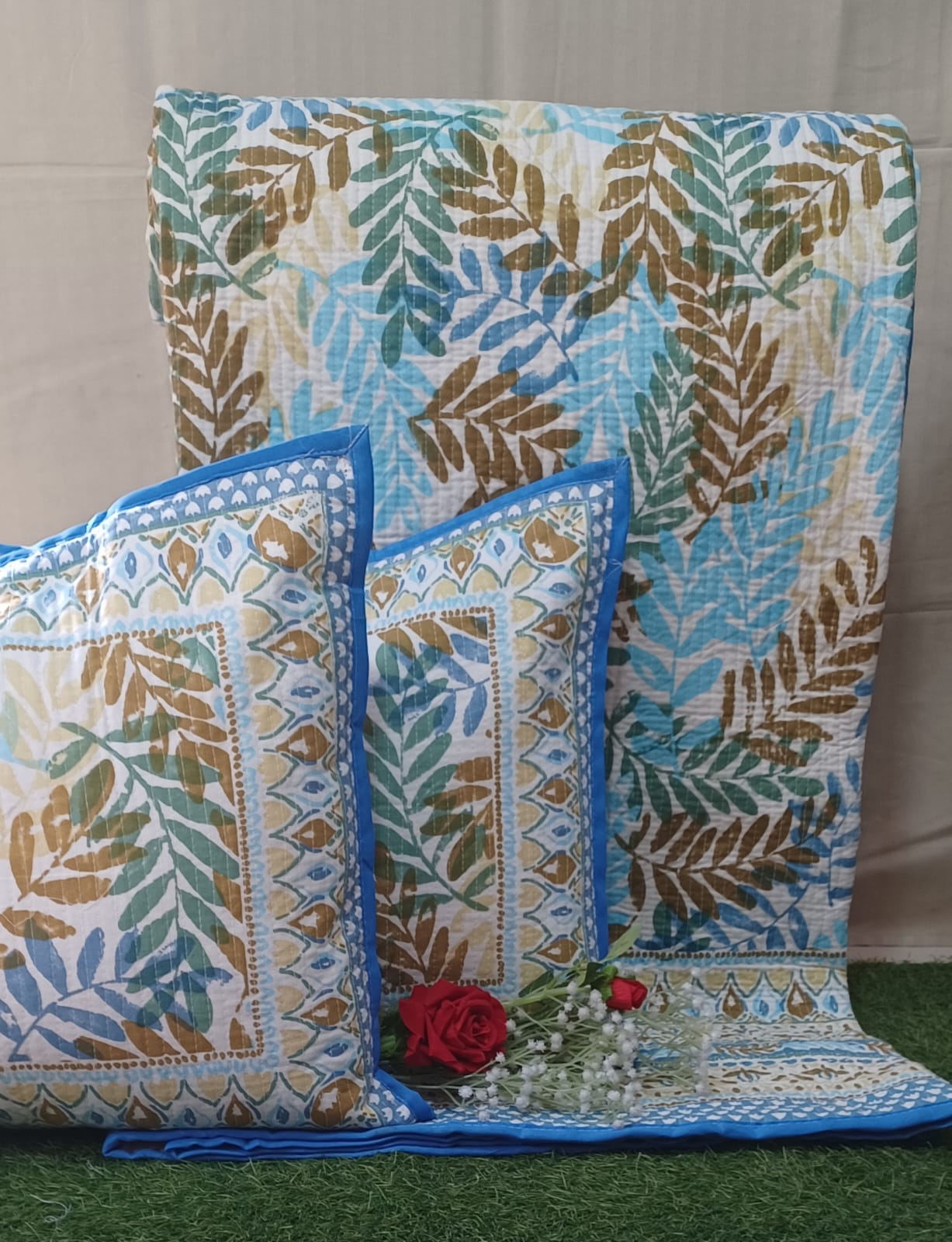 Pure cotton quilted bedcovers with two quilted pillow covers (90x108 inches)