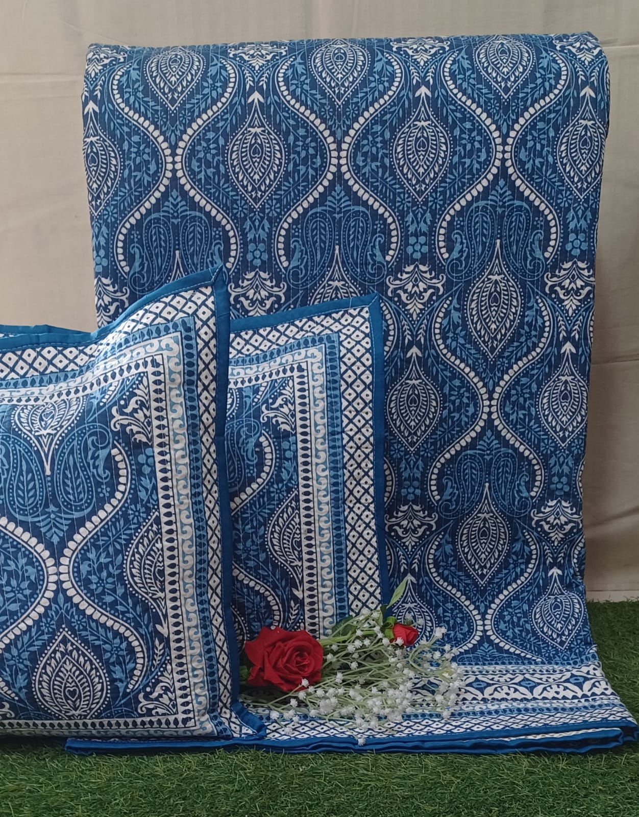Pure cotton quilted bedcovers with two quilted pillow covers (90x108 inches)