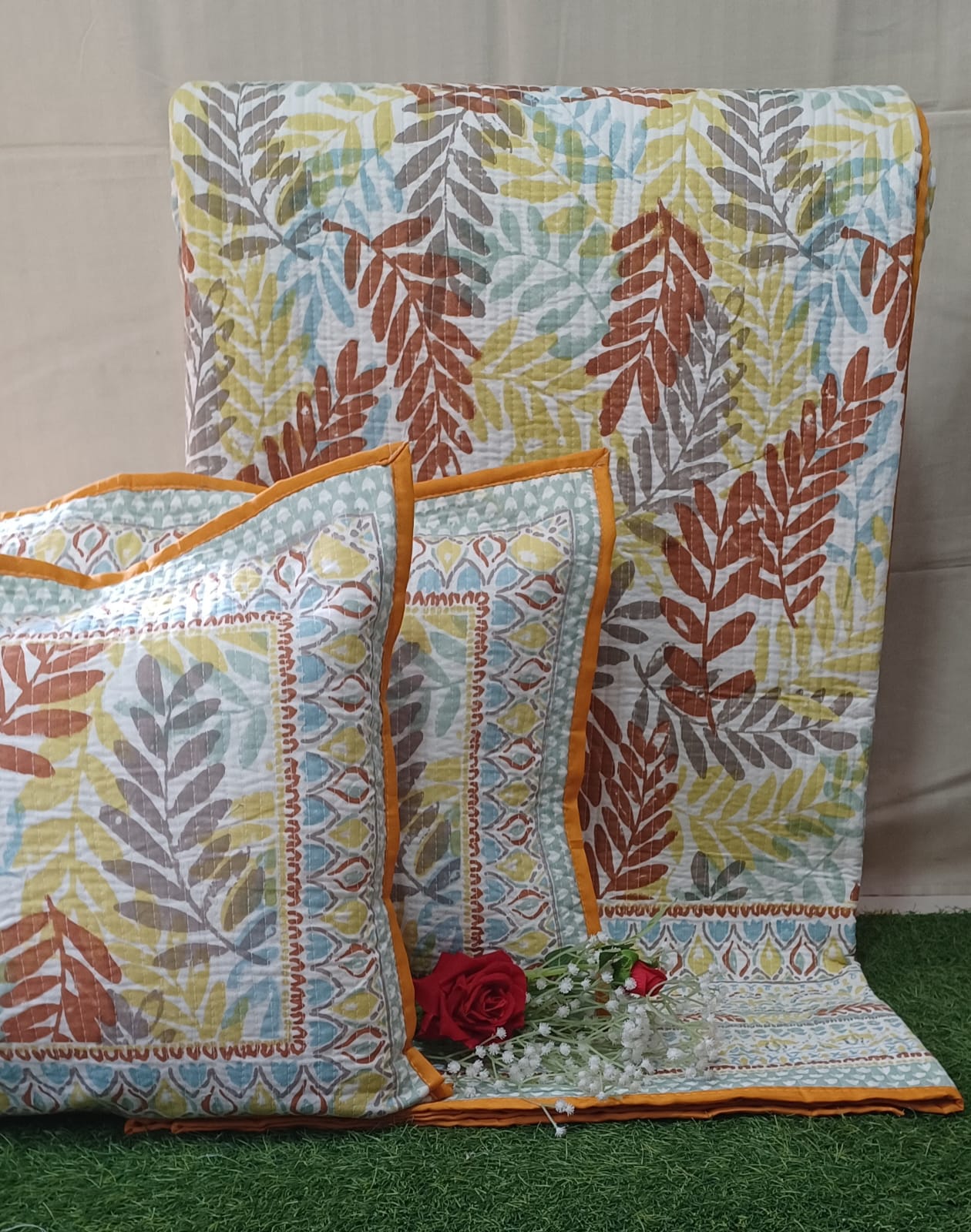 Pure cotton quilted bedcovers with two quilted pillow covers (90x108 inches)