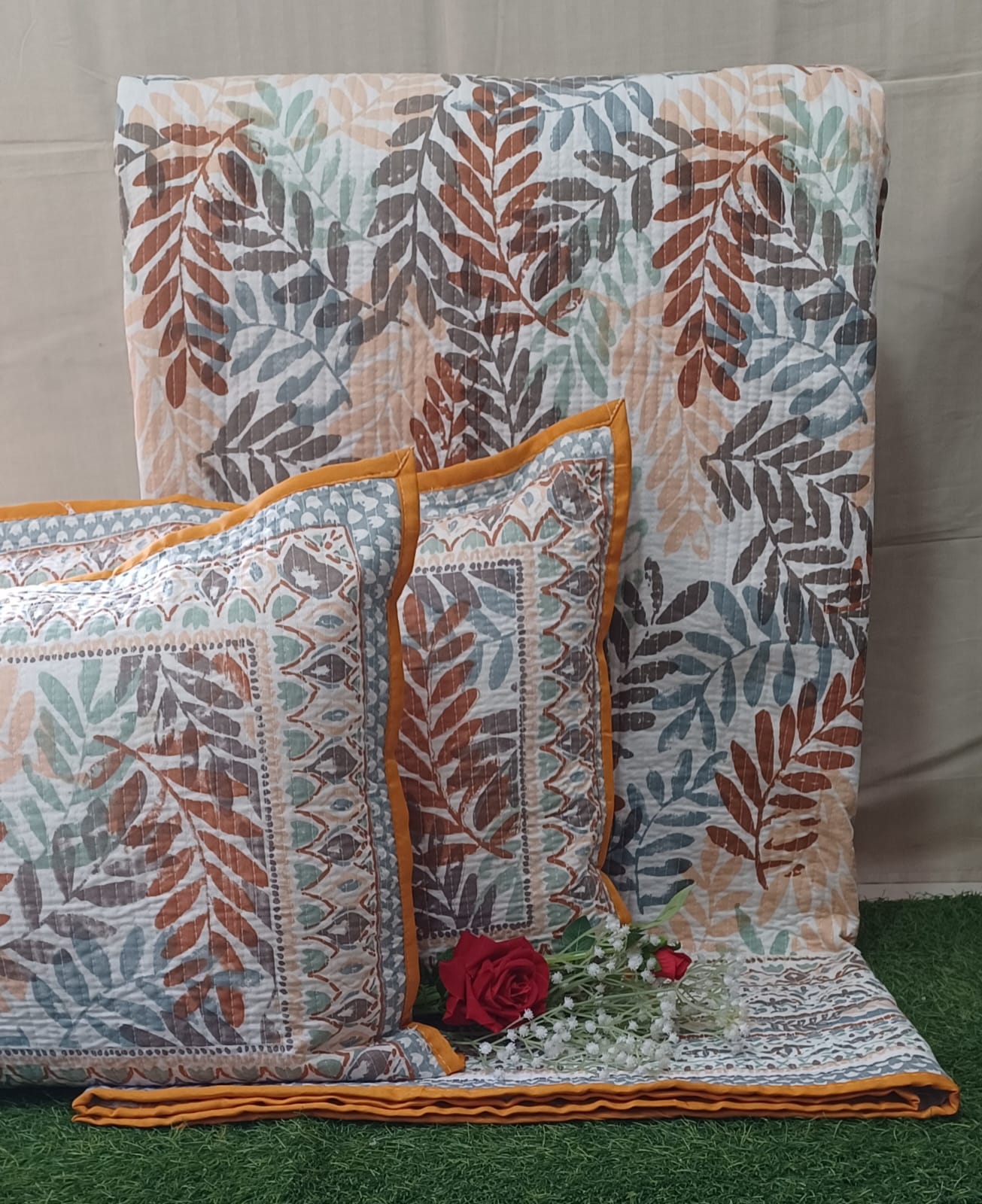 Pure cotton quilted bedcovers with two quilted pillow covers (90x108 inches)