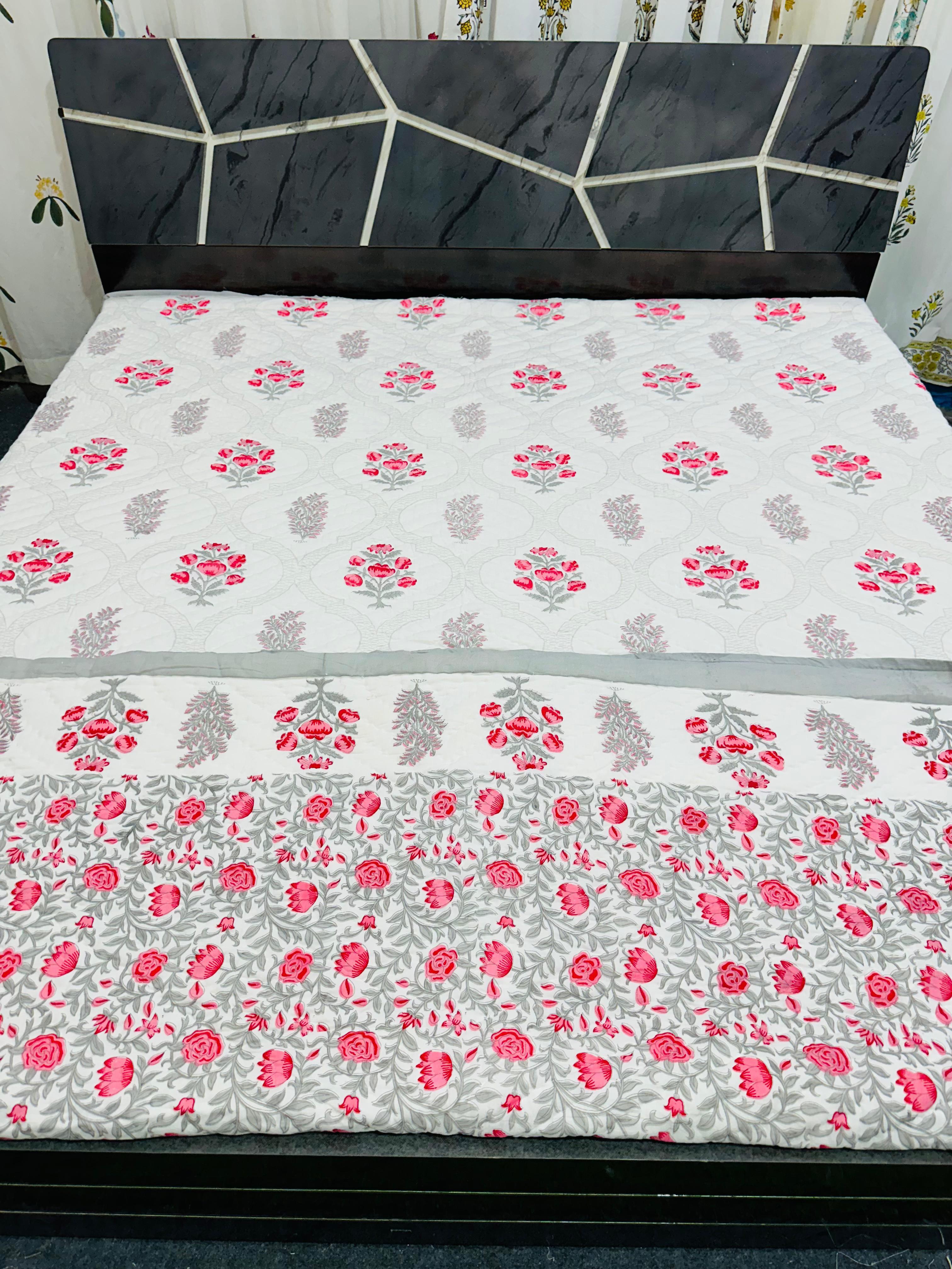 Pure cotton quilted single bedcover without pillow cover (60 x 90 inches)