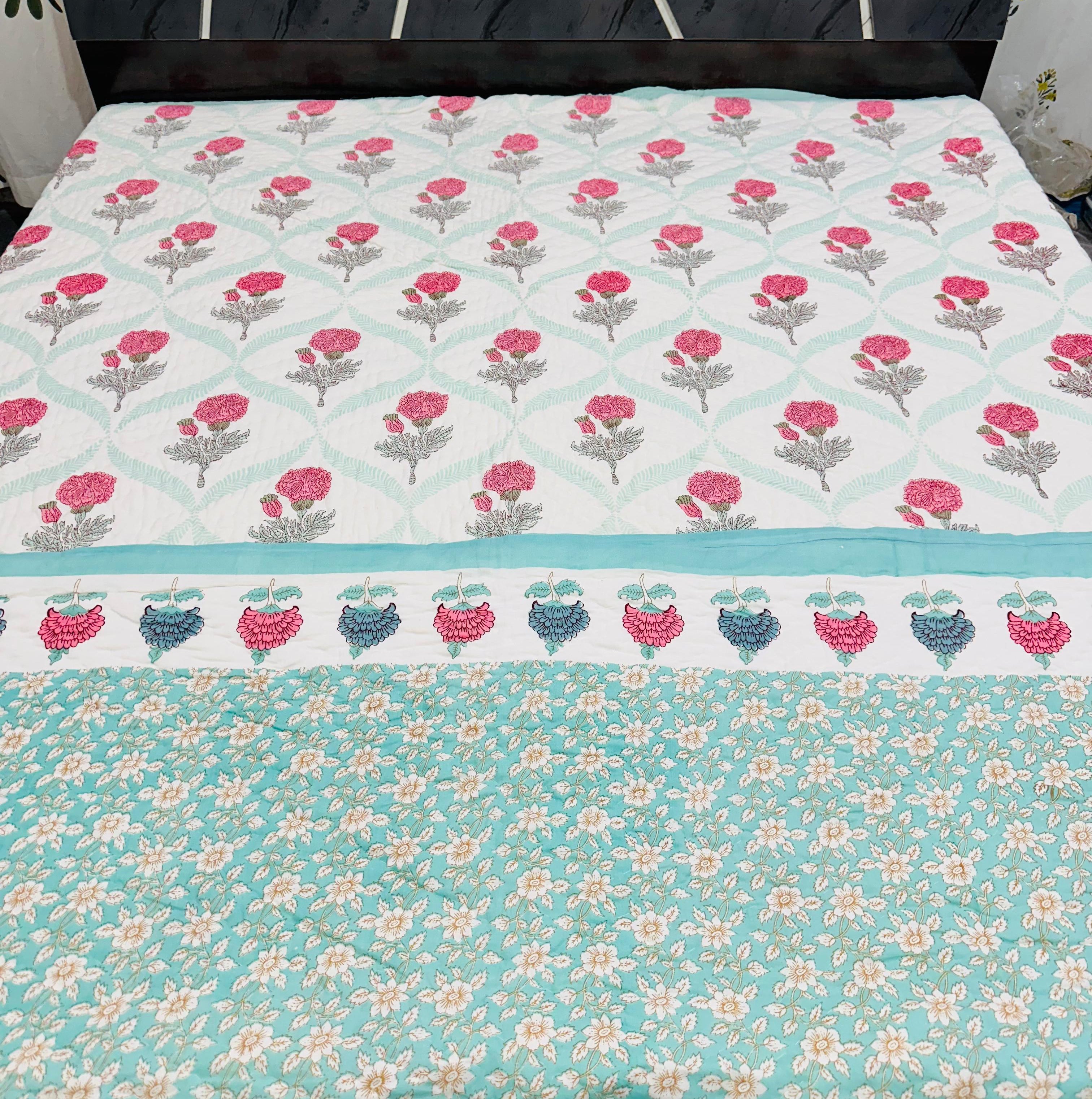 Pure cotton quilted single bedcover without pillow cover (60 x 90 inches)