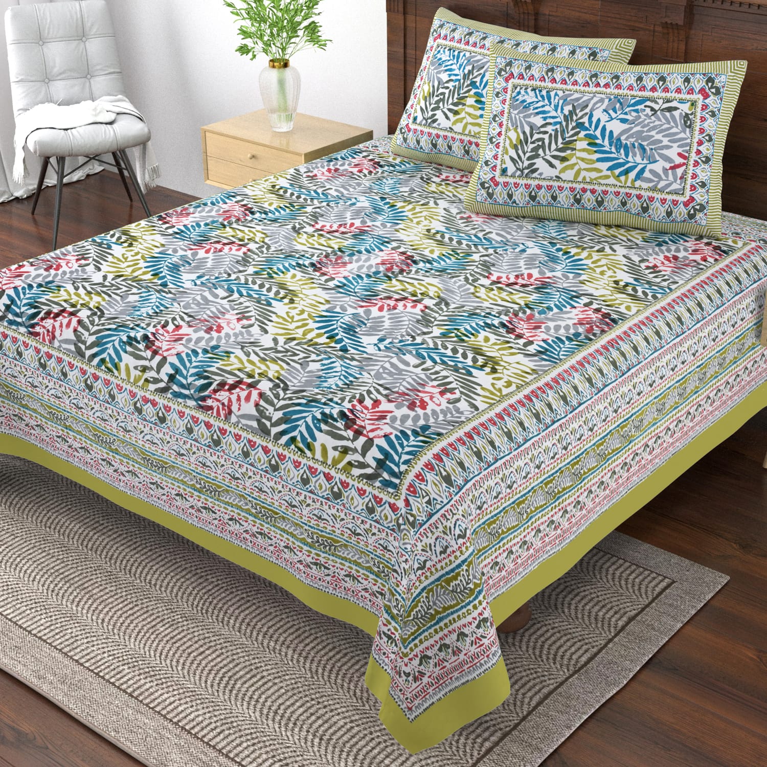 Pure cotton single bedsheet with 2 pillow covers (70x100 inches)