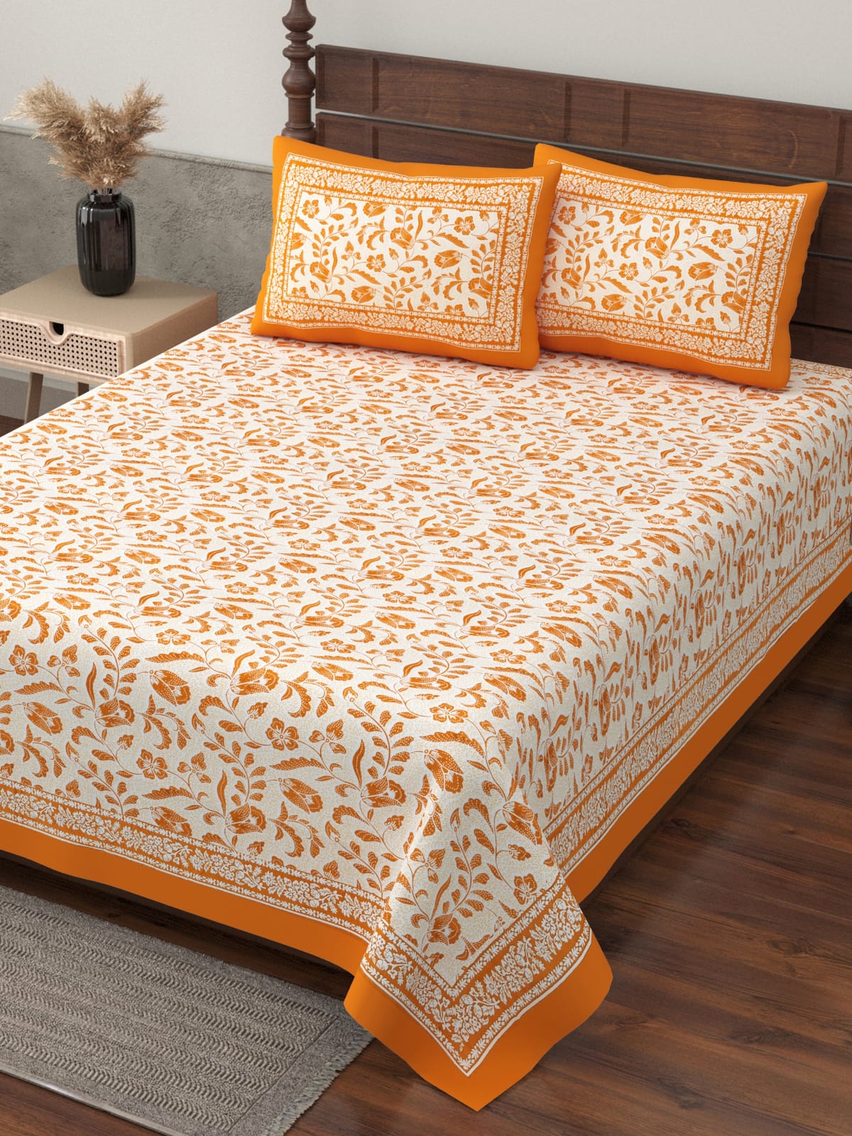 Pure cotton single bedsheet with 2 pillow covers (70x100 inches)