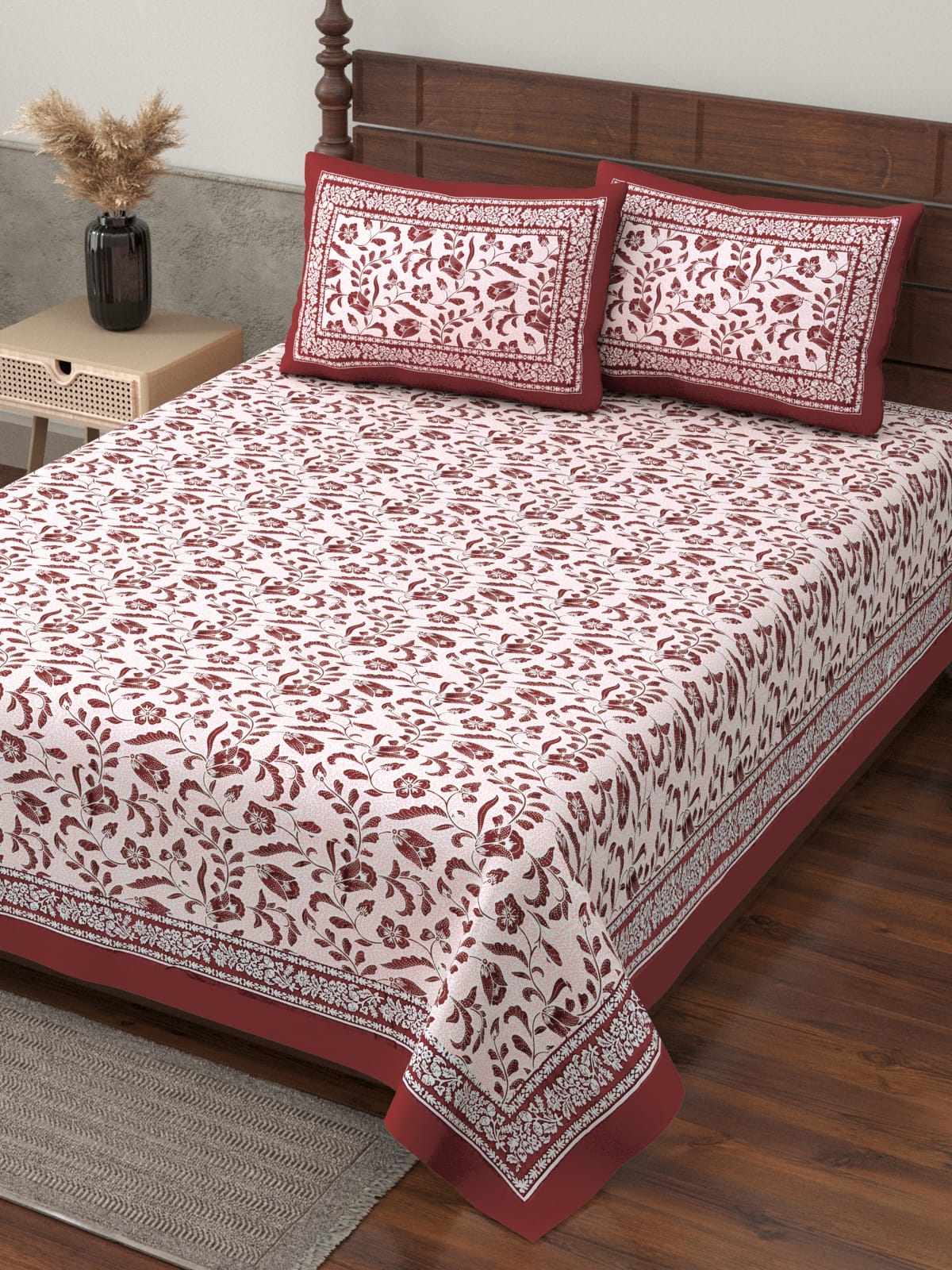 Pure cotton single bedsheet with 2 pillow covers (70x100 inches)