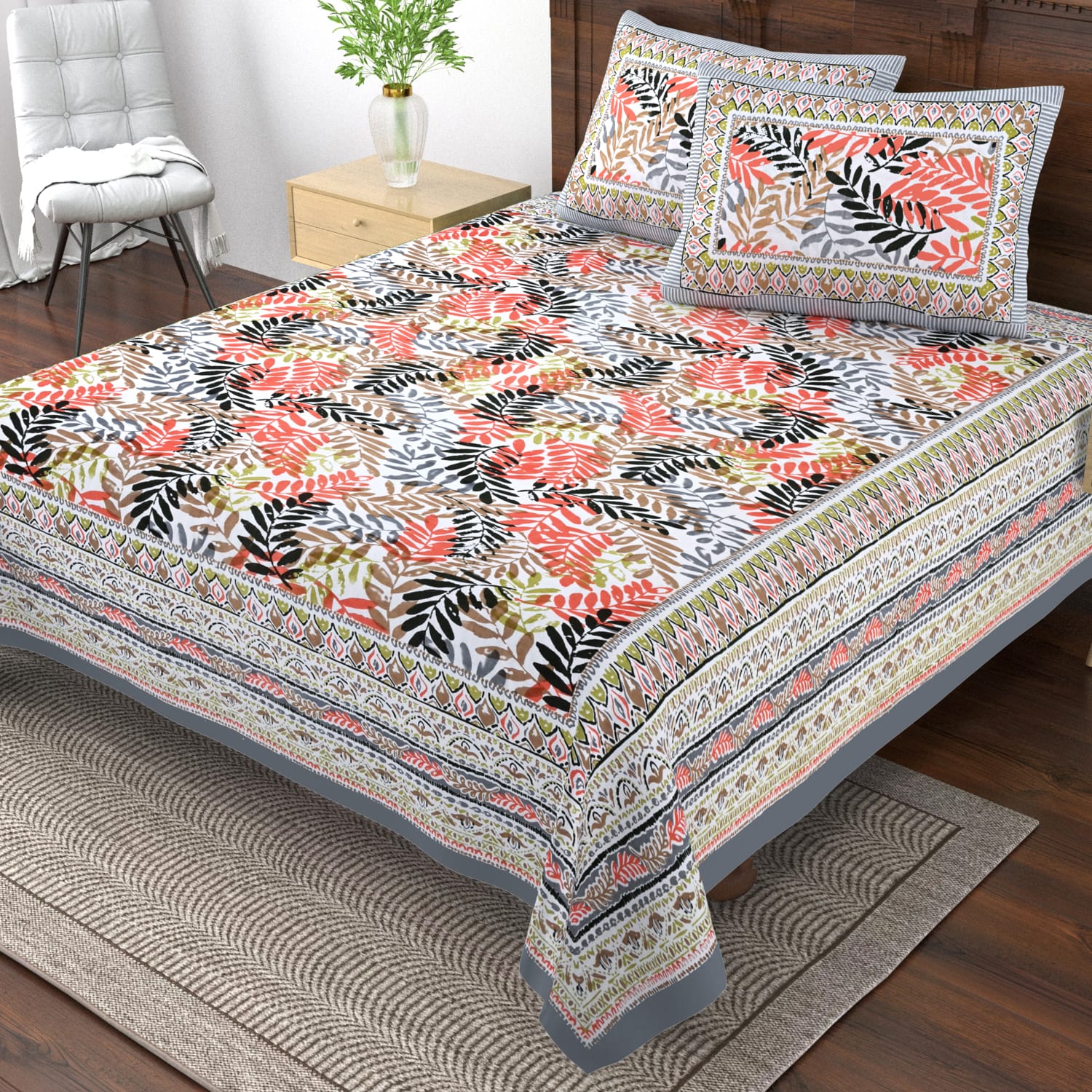 Pure cotton single bedsheet with 2 pillow covers (70x100 inches)