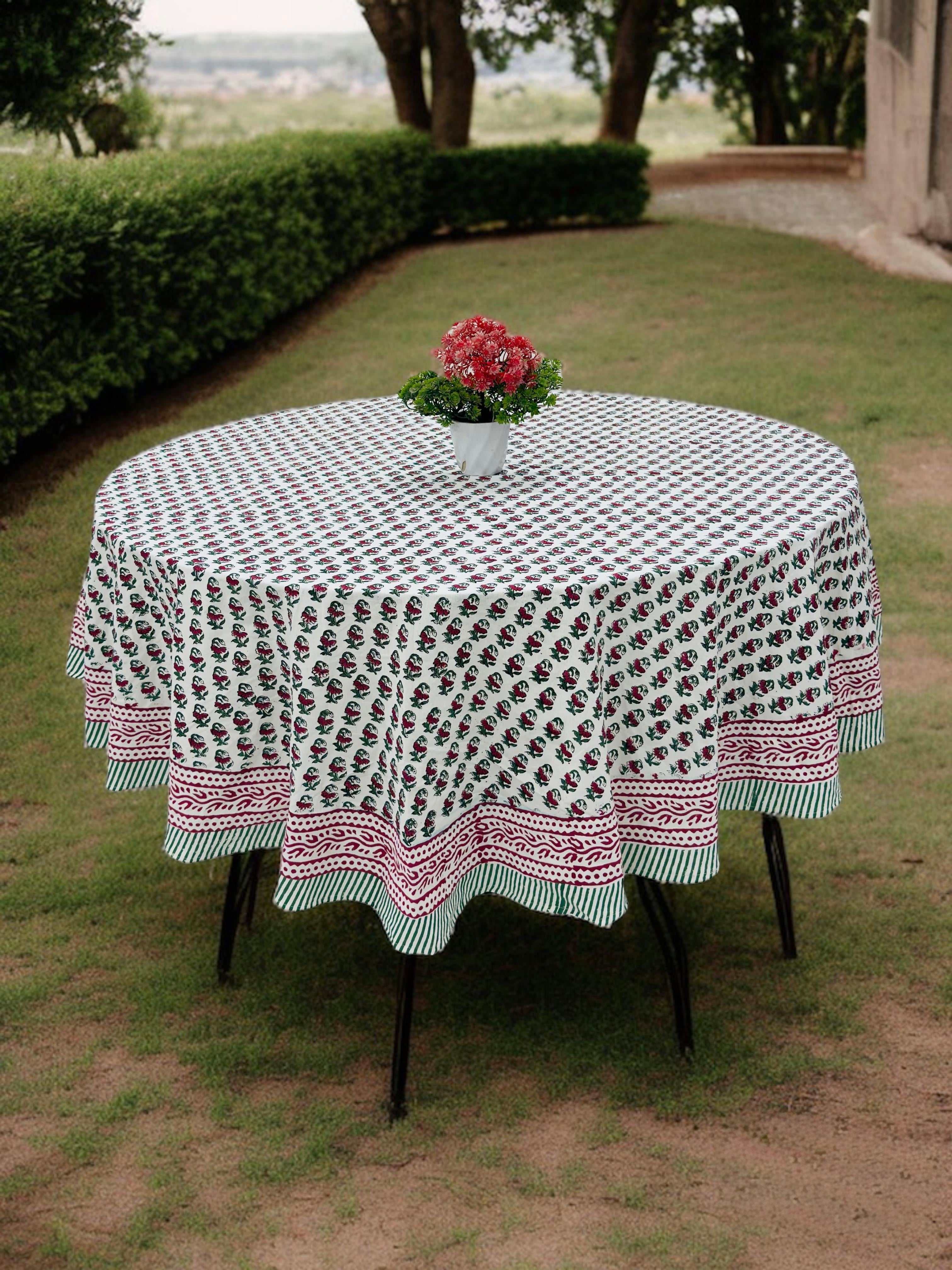 Pure cotton hand block printed round table covers for 6 seater dining tables (72 inches dia)
