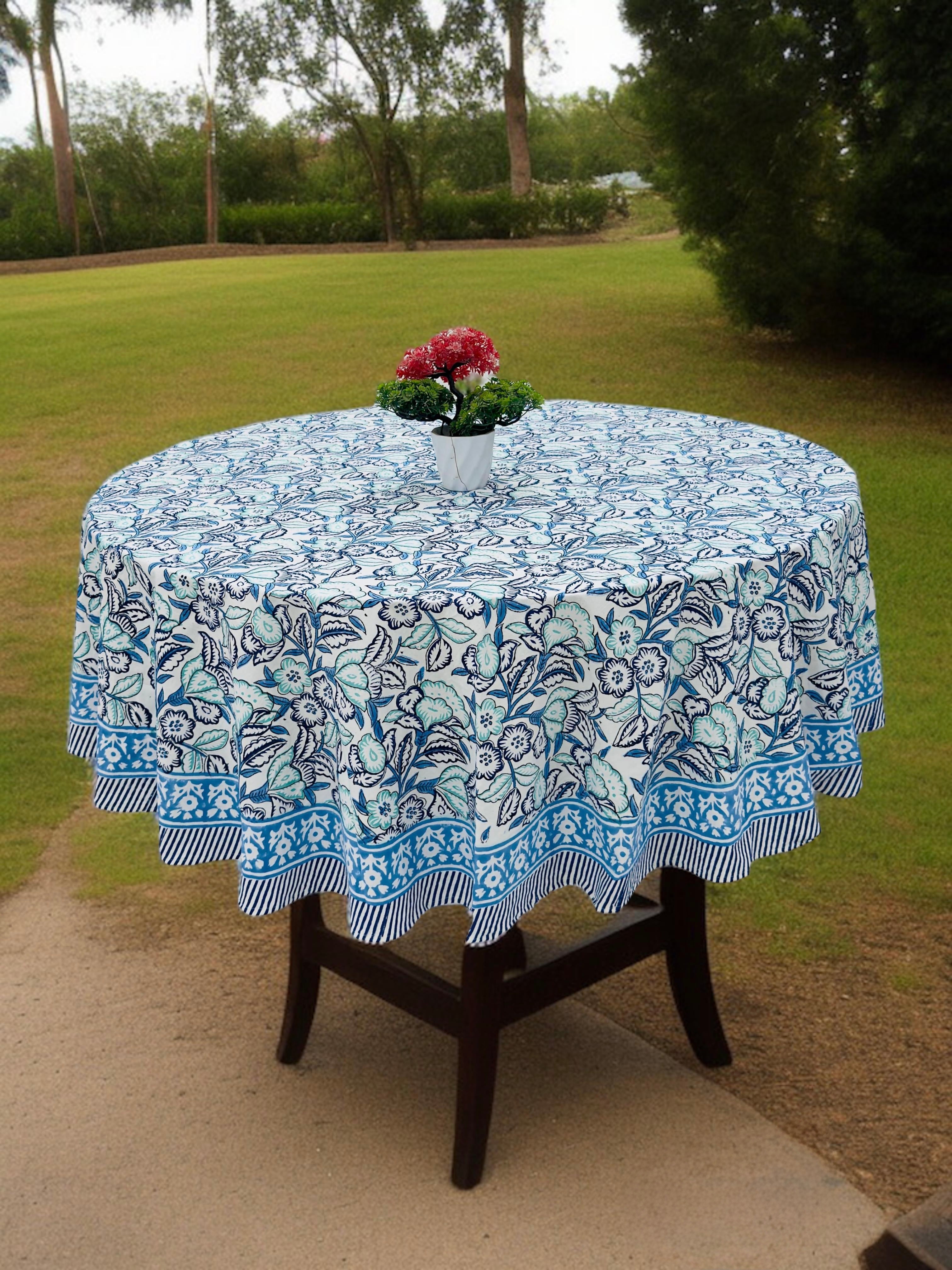 Pure cotton hand block printed round table covers for 6 seater dining tables (72 inches dia)