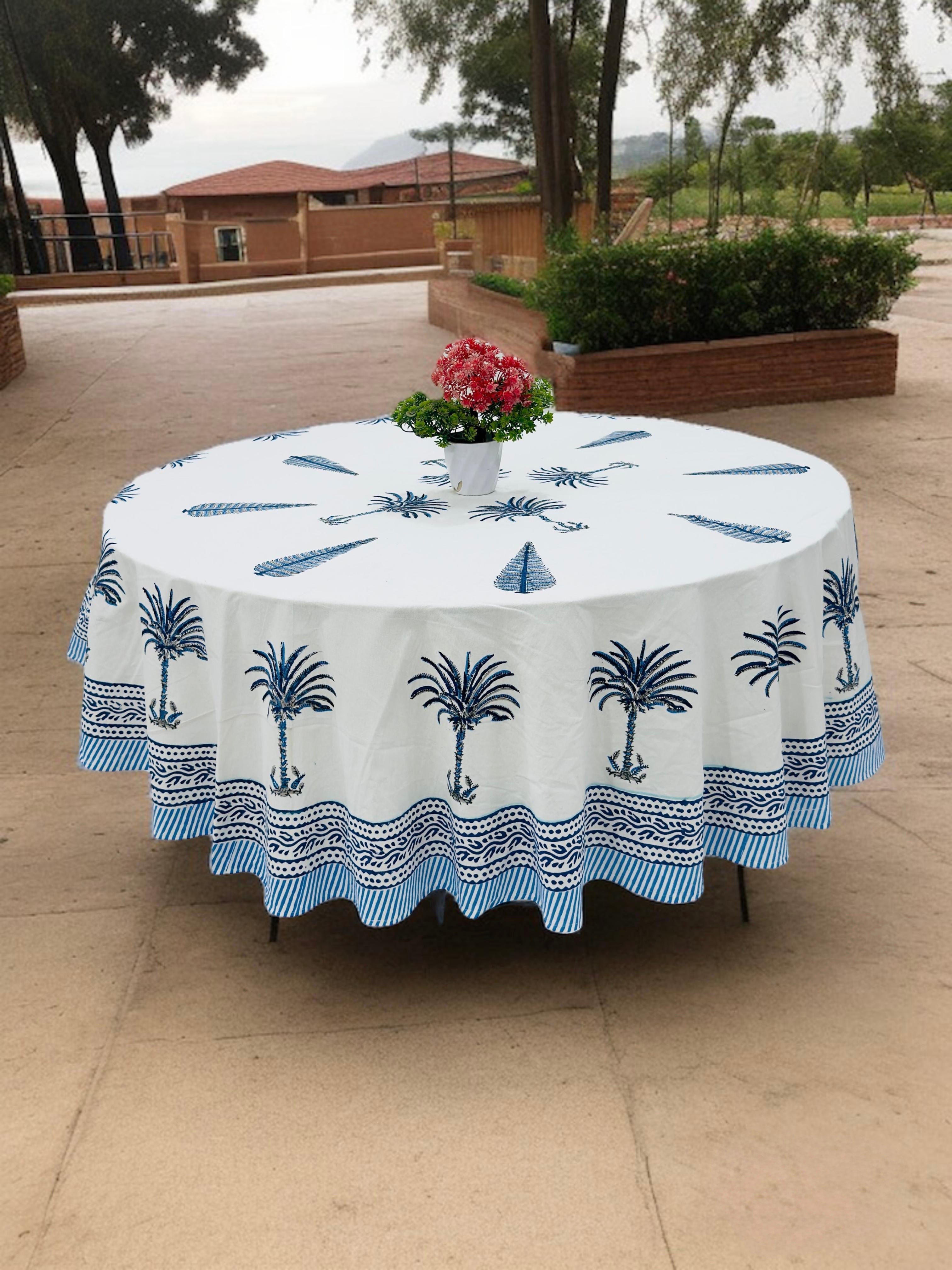 Pure cotton hand block printed round table covers for 6 seater dining tables (72 inches dia)