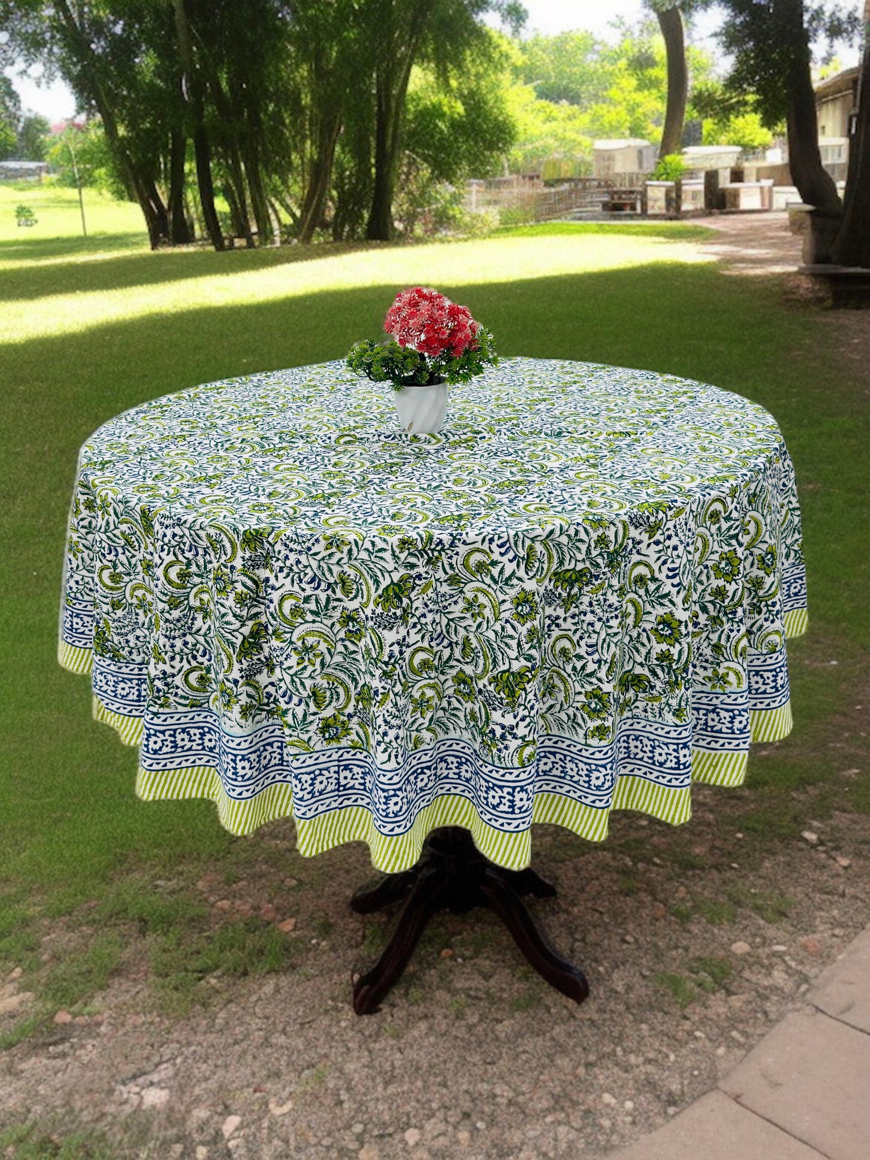 Pure cotton hand block printed round table covers for 6 seater dining tables (72 inches dia)