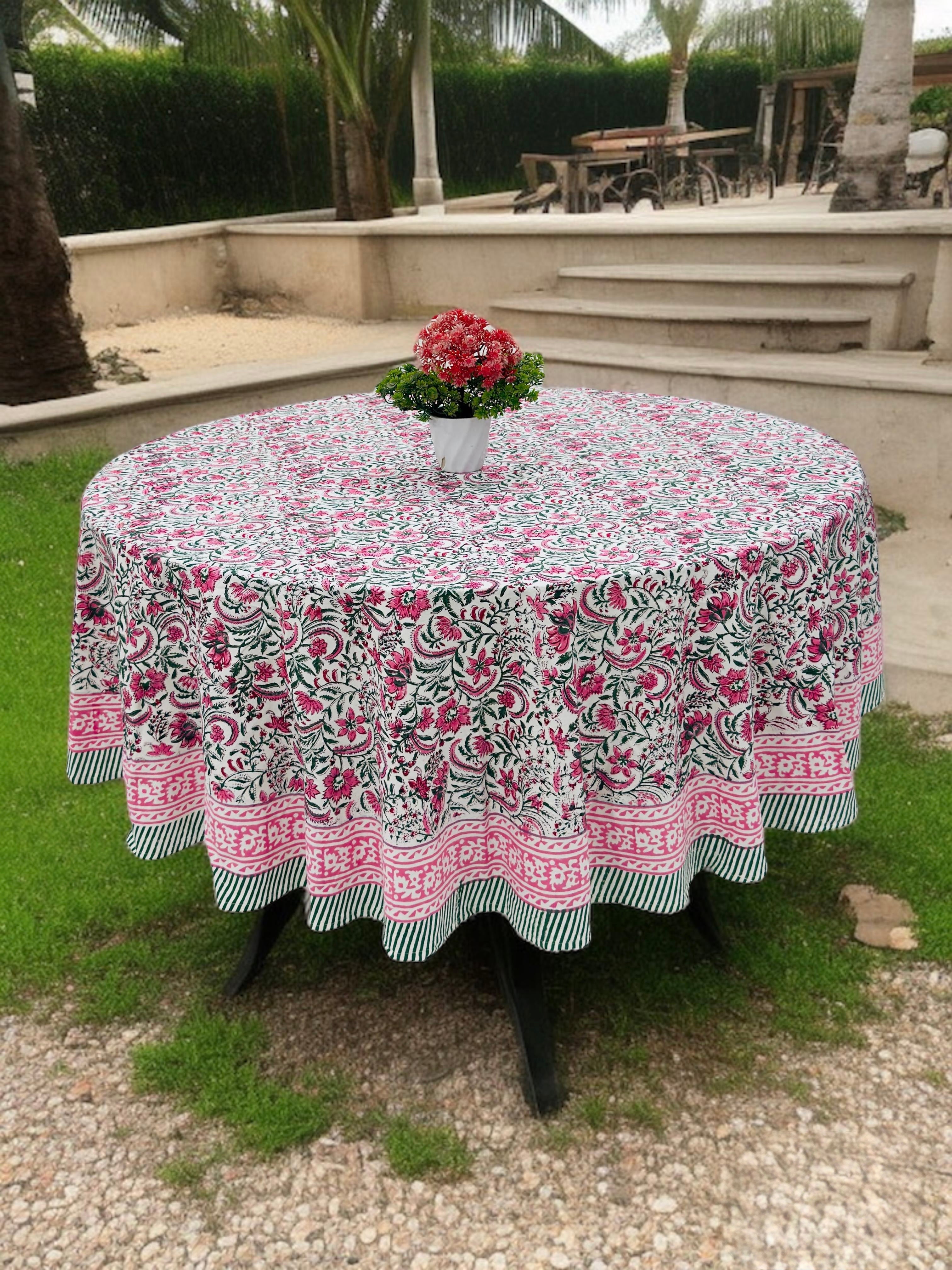 Pure cotton hand block printed round table covers for 6 seater dining tables (72 inches dia)
