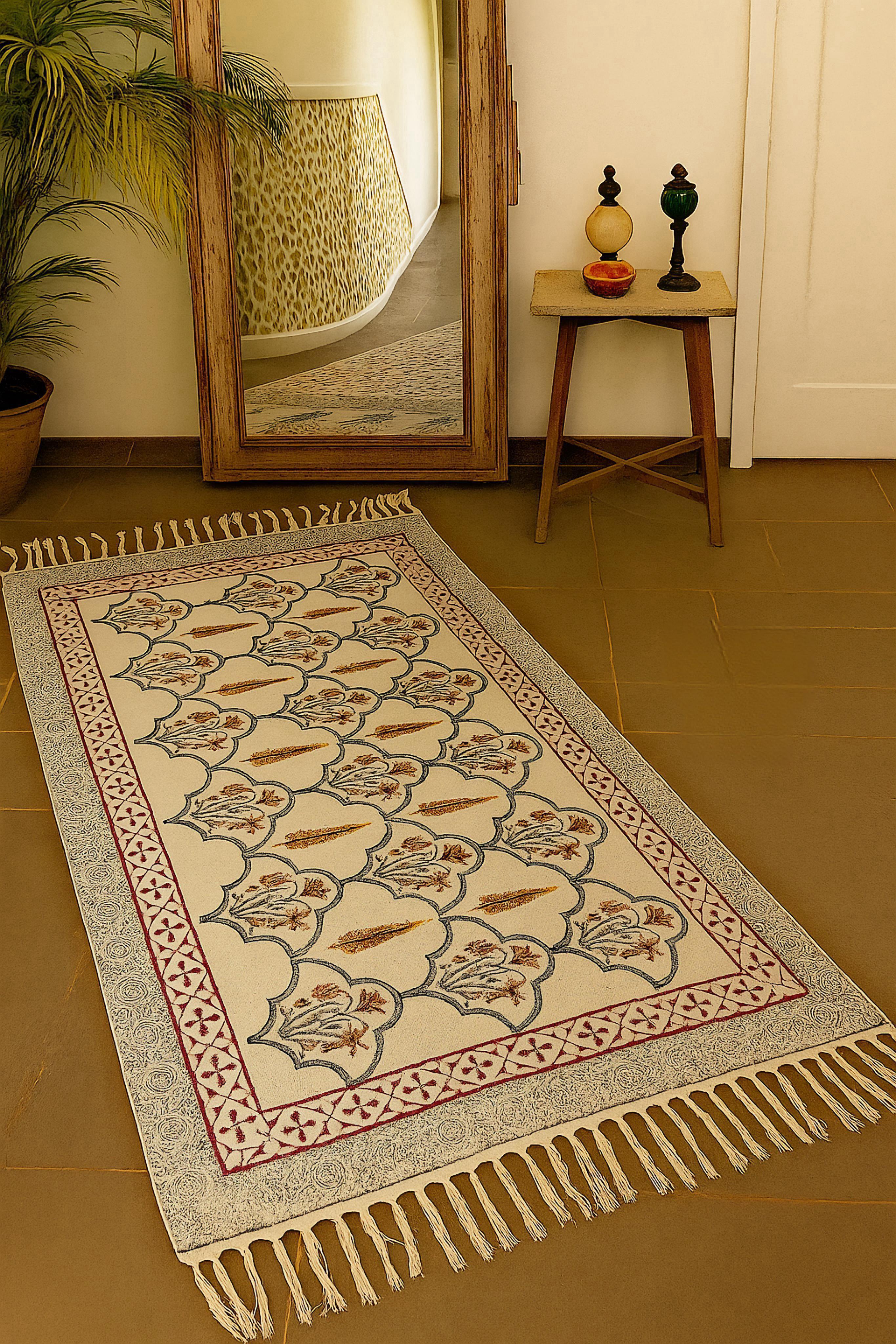 Handmade hand-block printed durrie/rugs (3x5 feet)