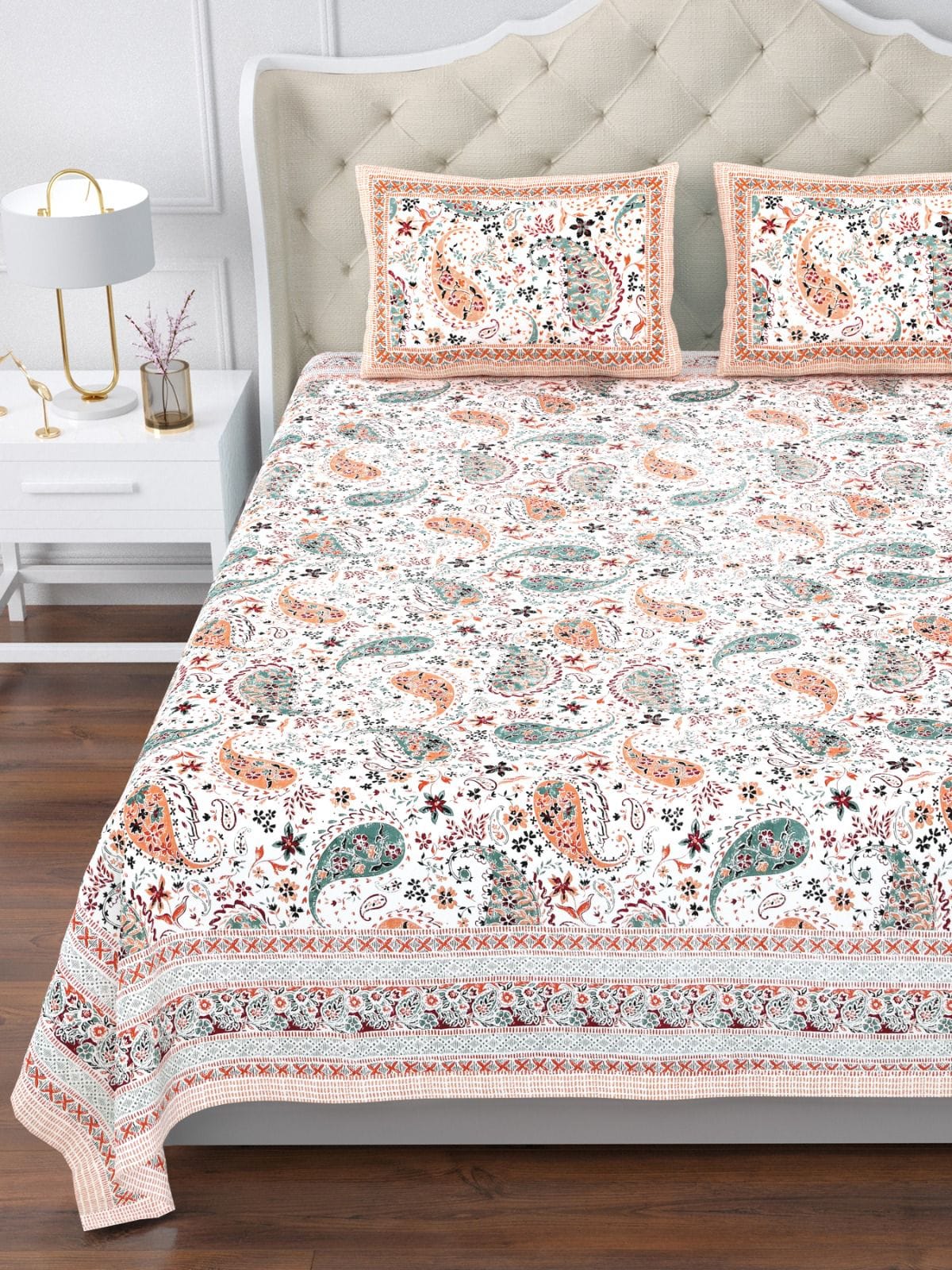 Pure cotton jumbo king size double bedsheets with 2 pillow covers (120x120 inches)