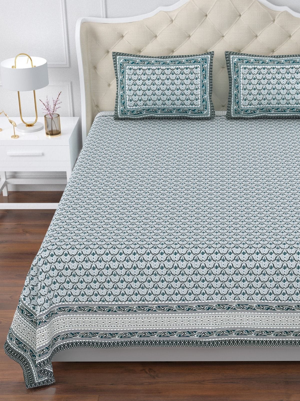 Pure cotton jumbo king size double bedsheets with 2 pillow covers (120x120 inches)