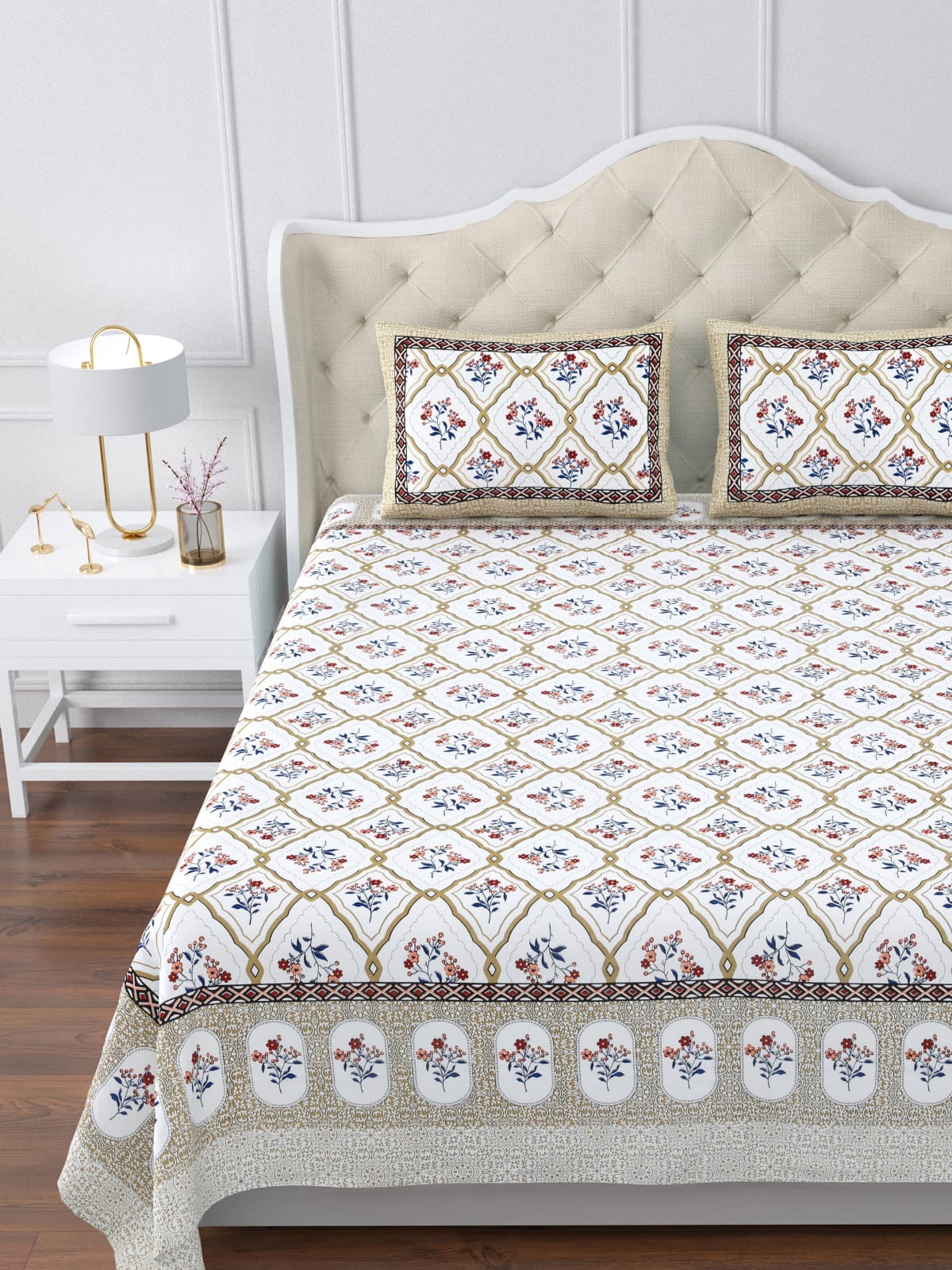 Pure cotton jumbo king size double bedsheets with 2 pillow covers (120x120 inches)