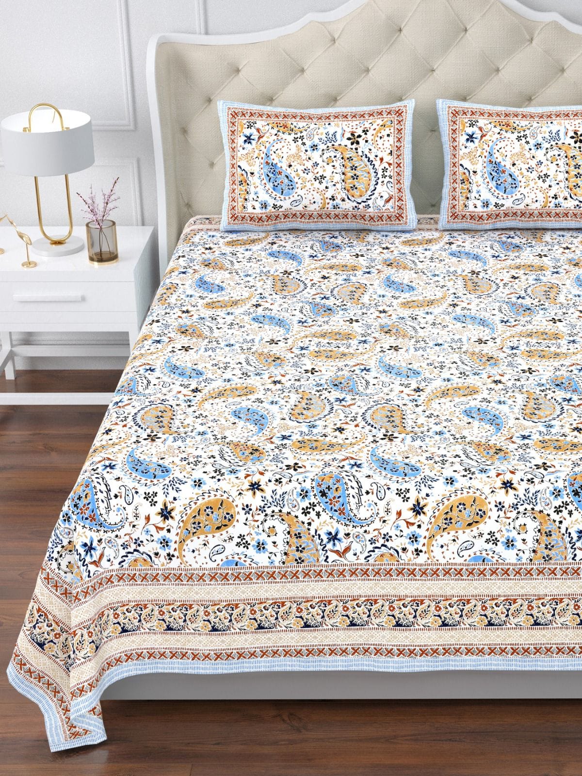 Pure cotton jumbo king size double bedsheets with 2 pillow covers (120x120 inches)