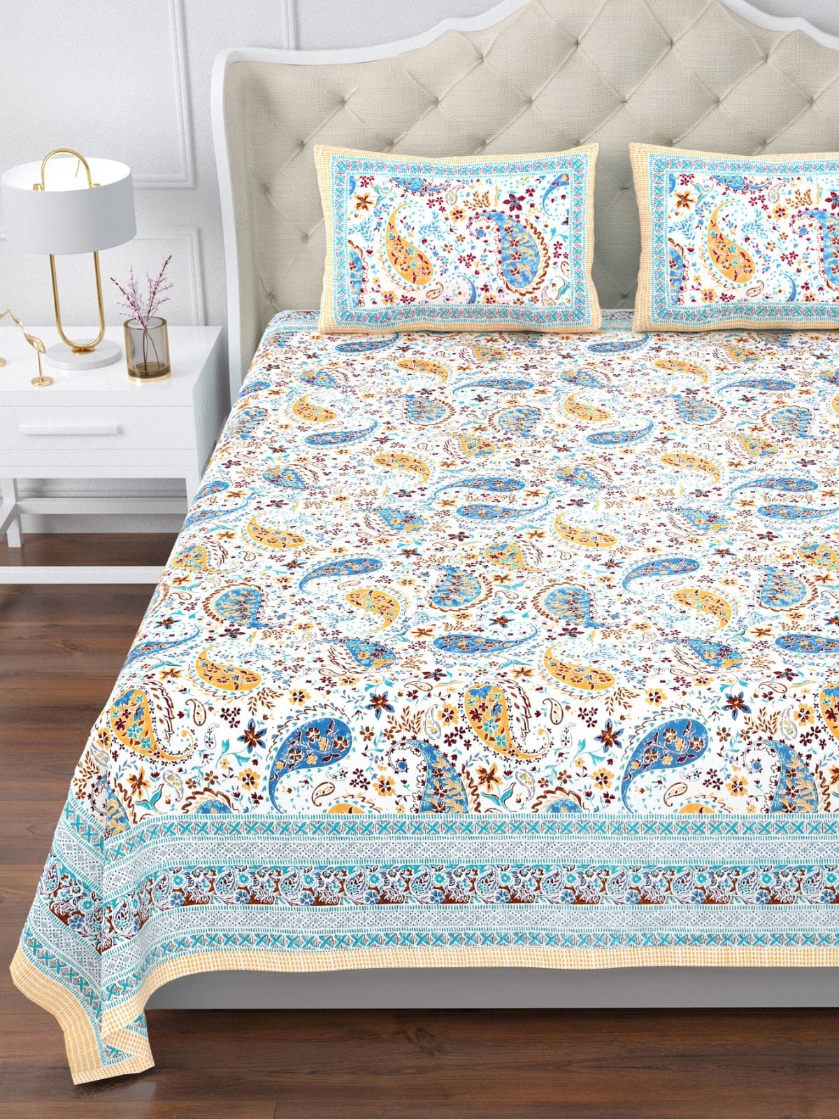 Pure cotton jumbo king size double bedsheets with 2 pillow covers (120x120 inches)