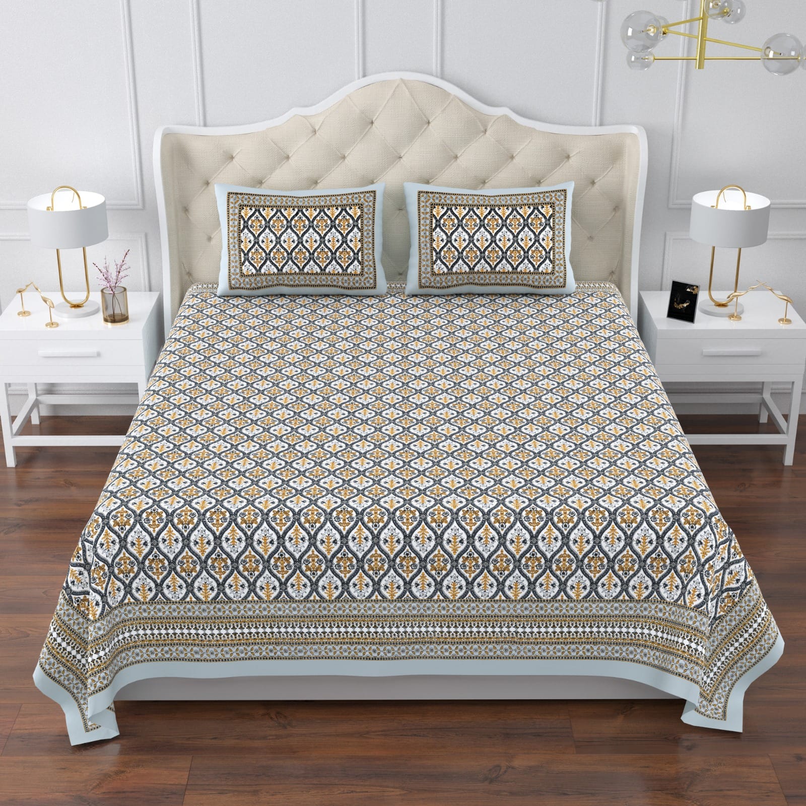 Pure cotton jumbo king size double bedsheets with 2 pillow covers (120x120 inches)