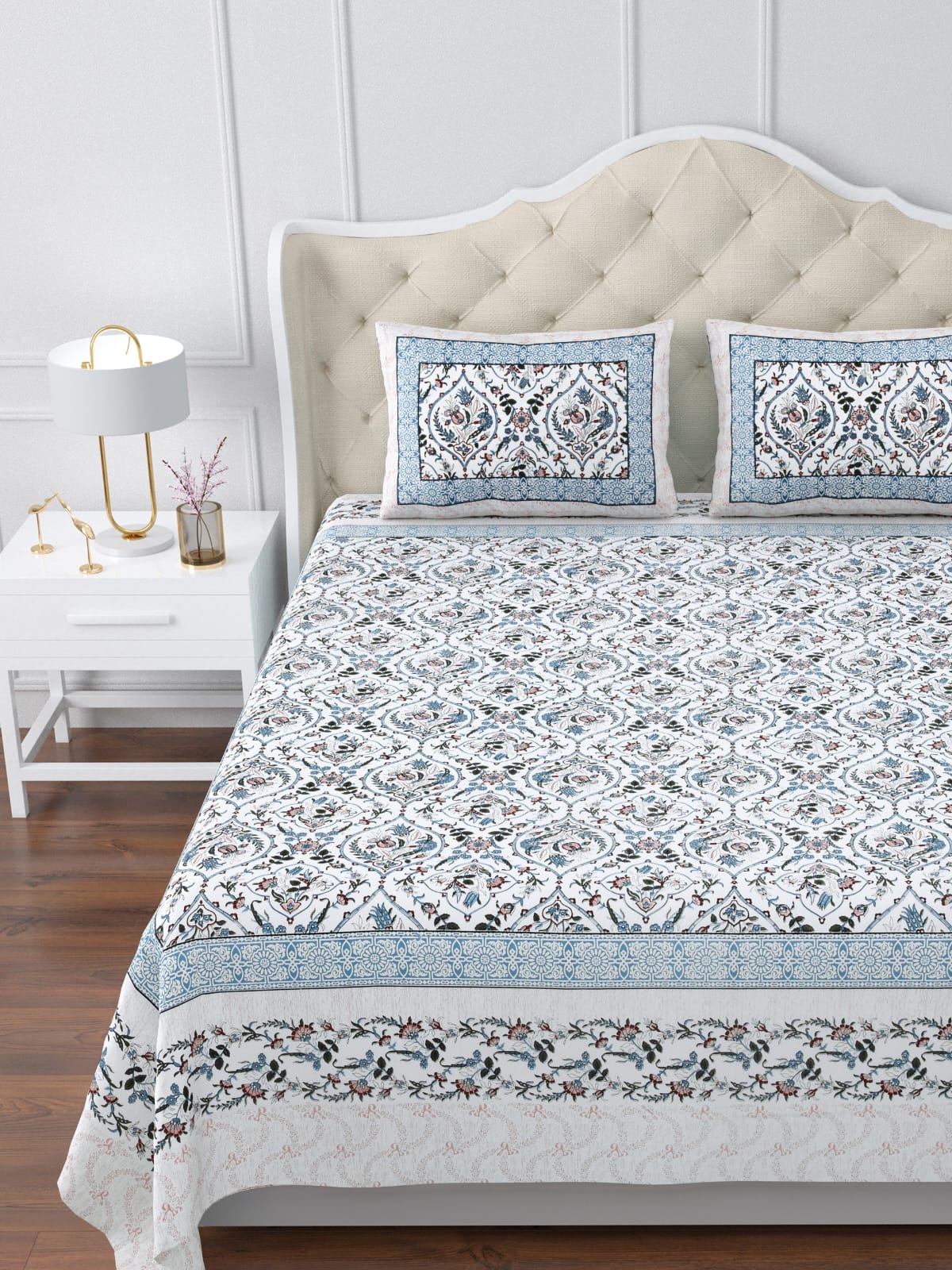 Pure cotton jumbo king size double bedsheets with 2 pillow covers (120x120 inches)