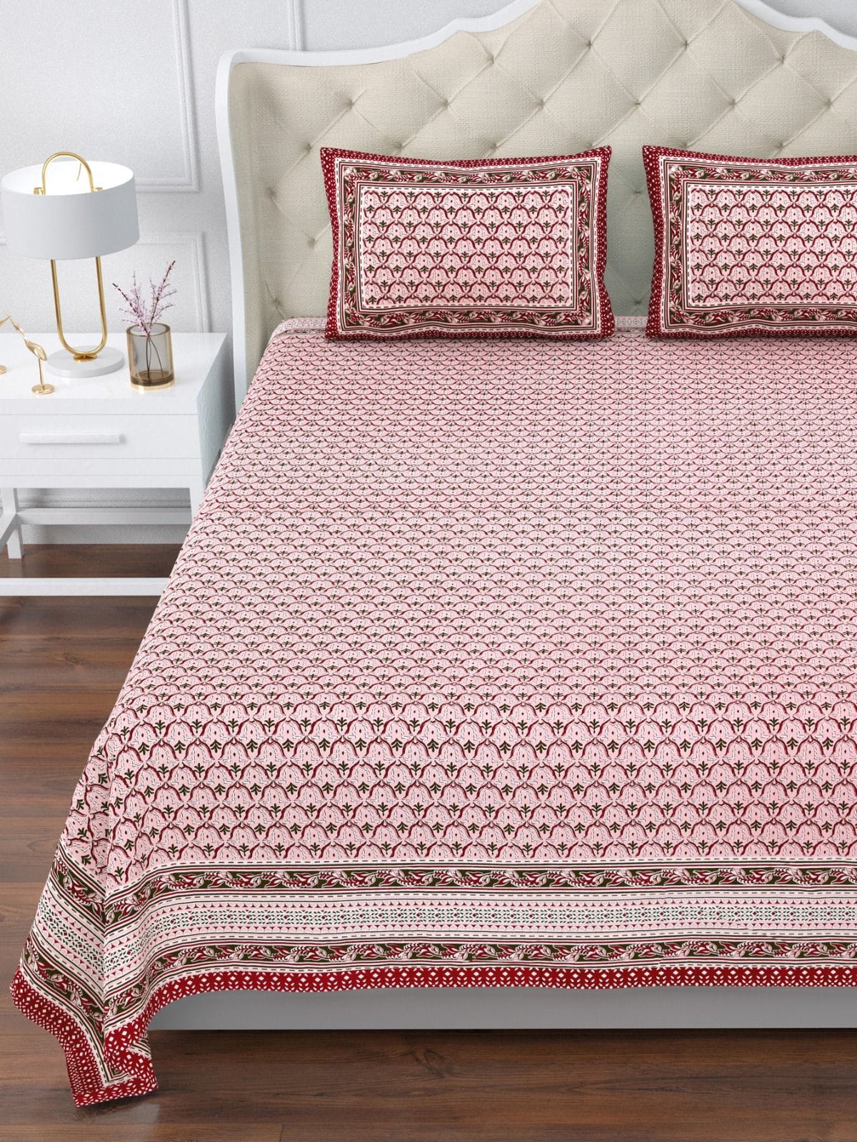 Pure cotton jumbo king size double bedsheets with 2 pillow covers (120x120 inches)