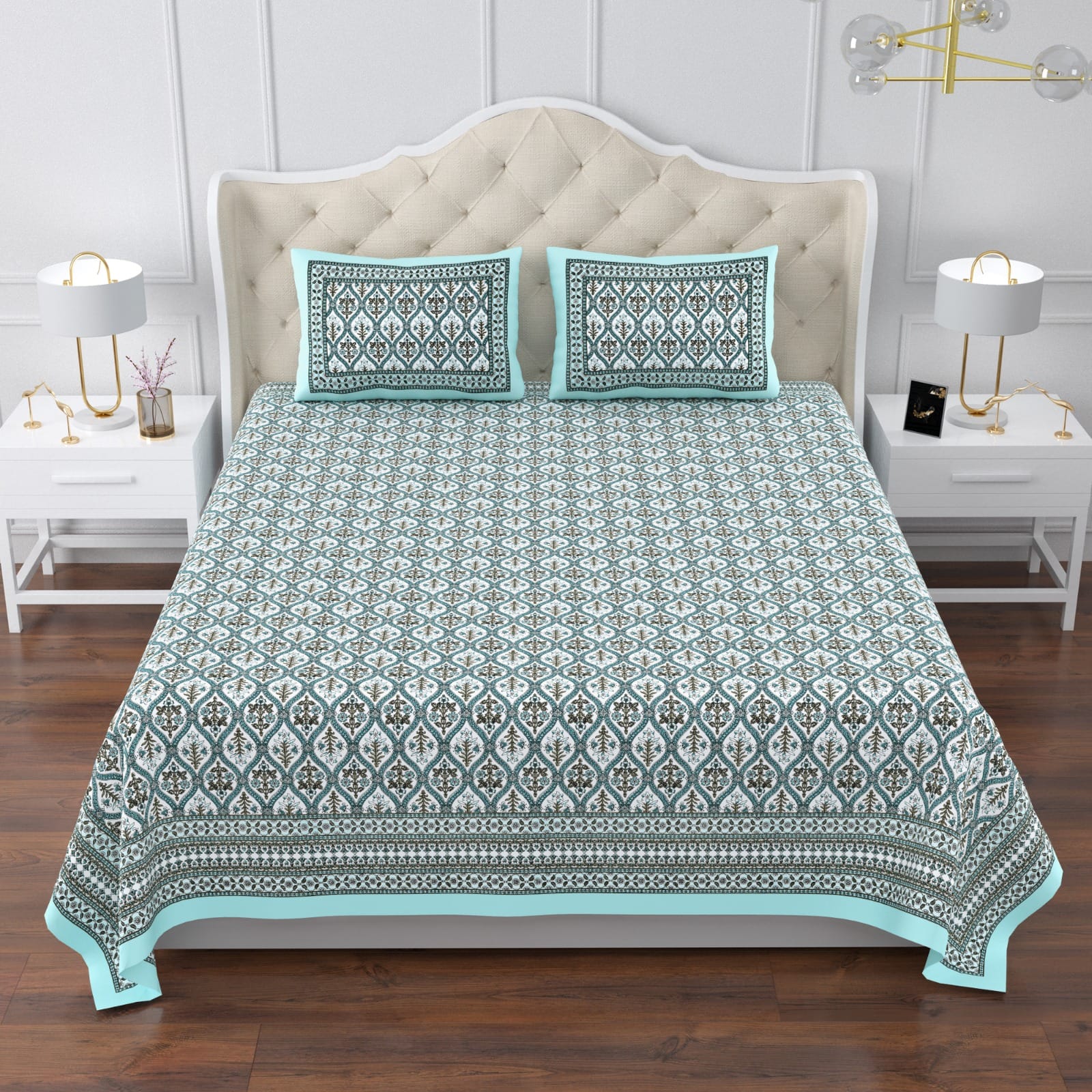 Pure cotton jumbo king size double bedsheets with 2 pillow covers (120x120 inches)