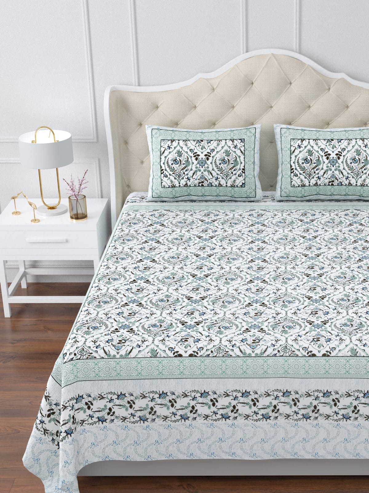 Pure cotton jumbo king size double bedsheets with 2 pillow covers (120x120 inches)