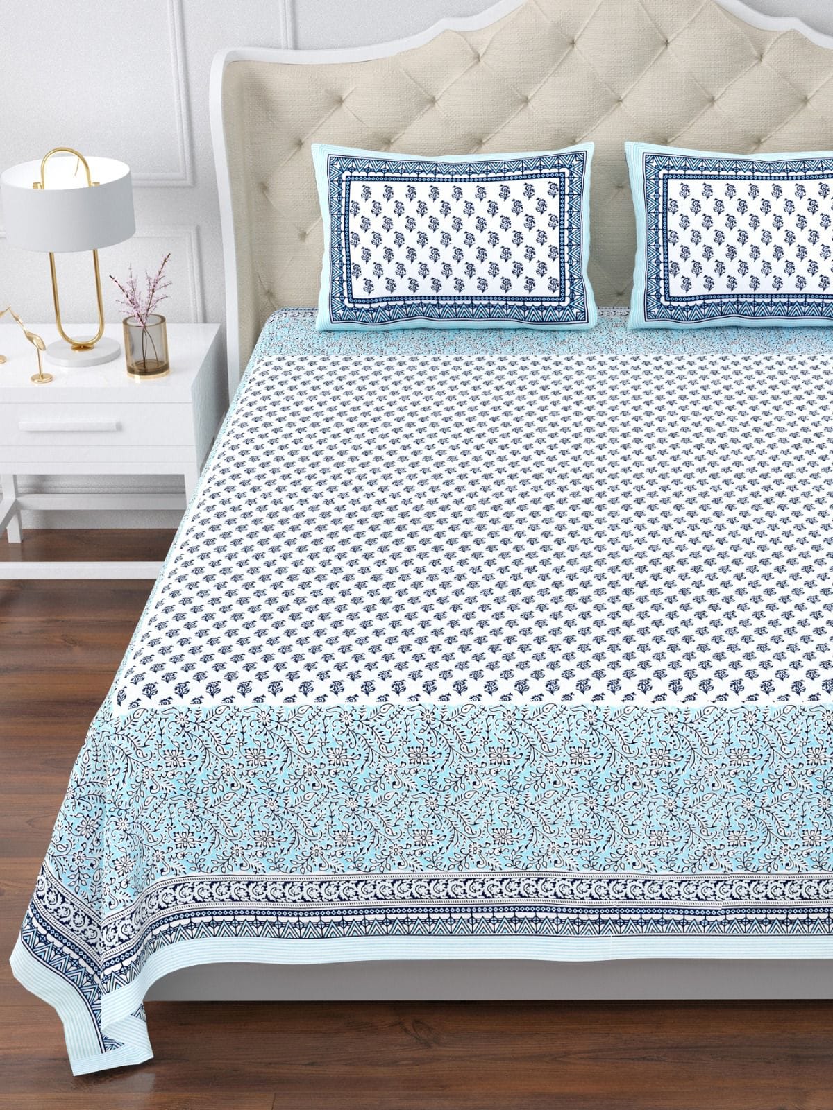 Pure cotton jumbo king size double bedsheets with 2 pillow covers (120x120 inches)