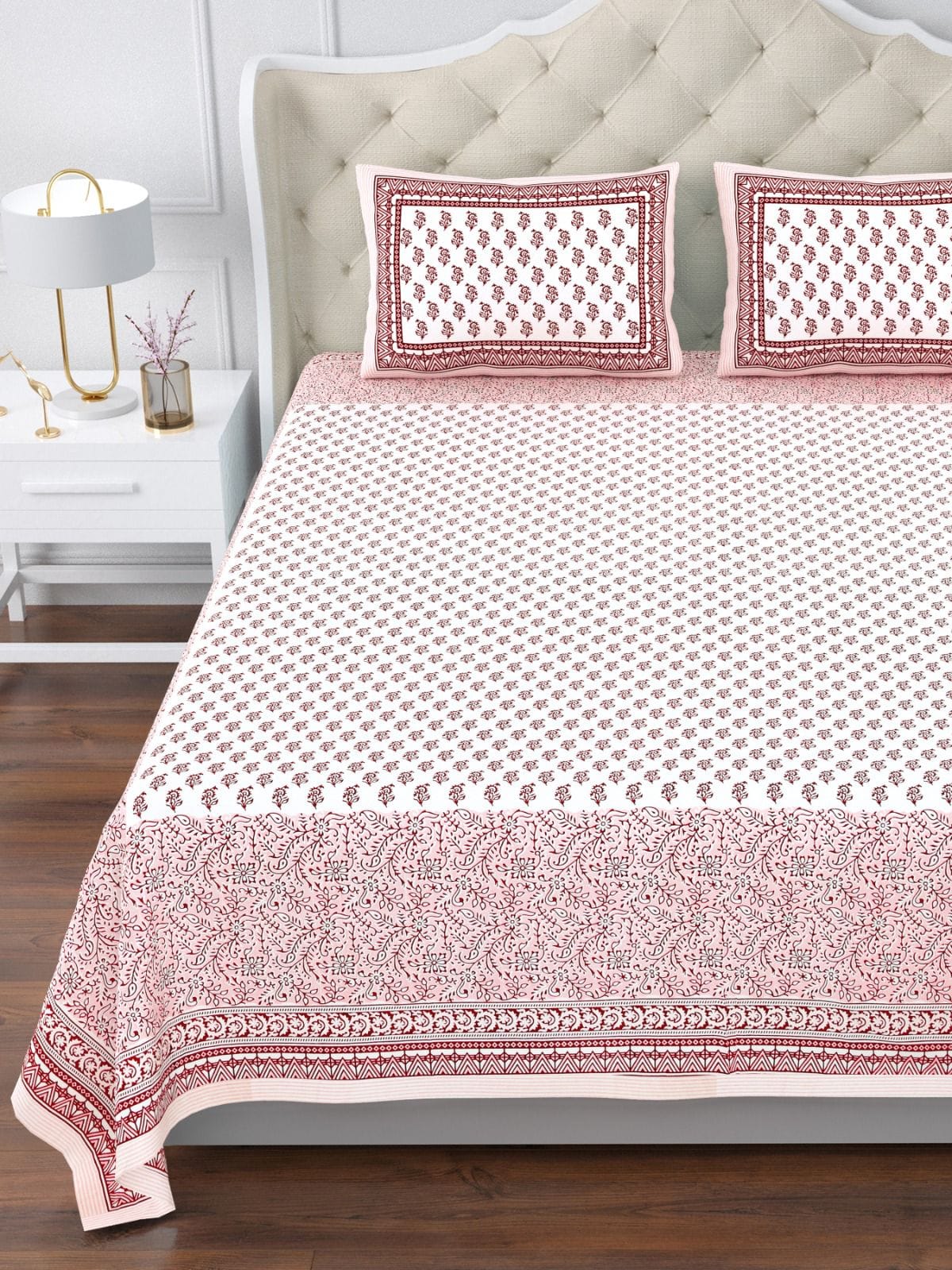 Pure cotton jumbo king size double bedsheets with 2 pillow covers (120x120 inches)