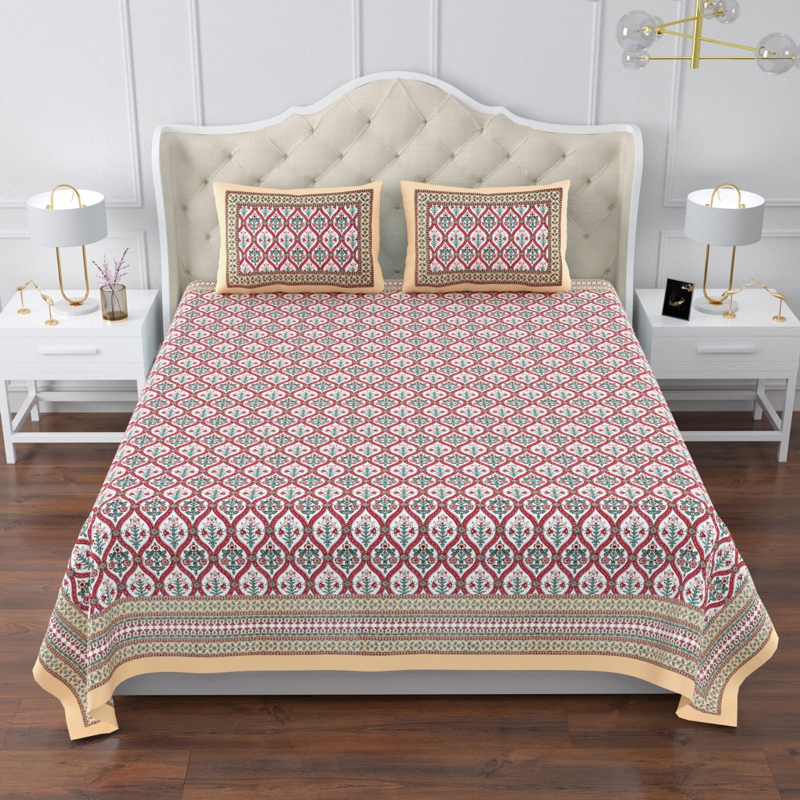 Pure cotton jumbo king size double bedsheets with 2 pillow covers (120x120 inches)