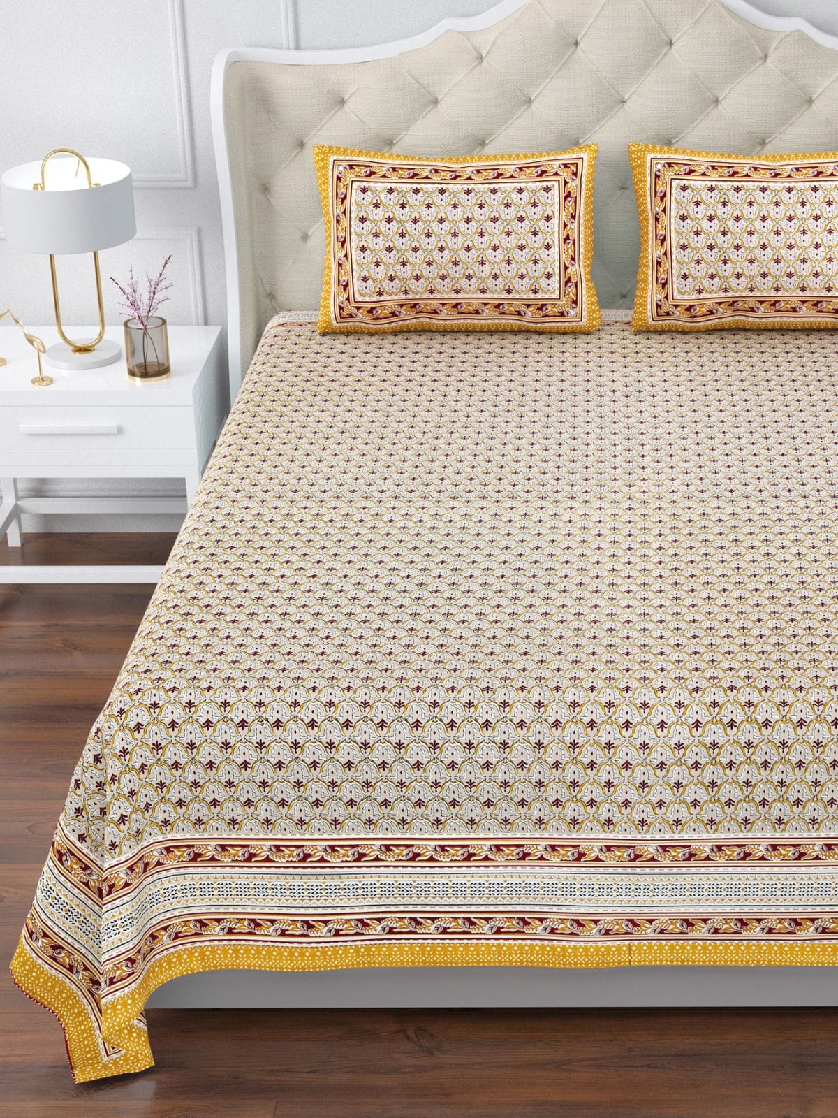 Pure cotton jumbo king size double bedsheets with 2 pillow covers (120x120 inches)