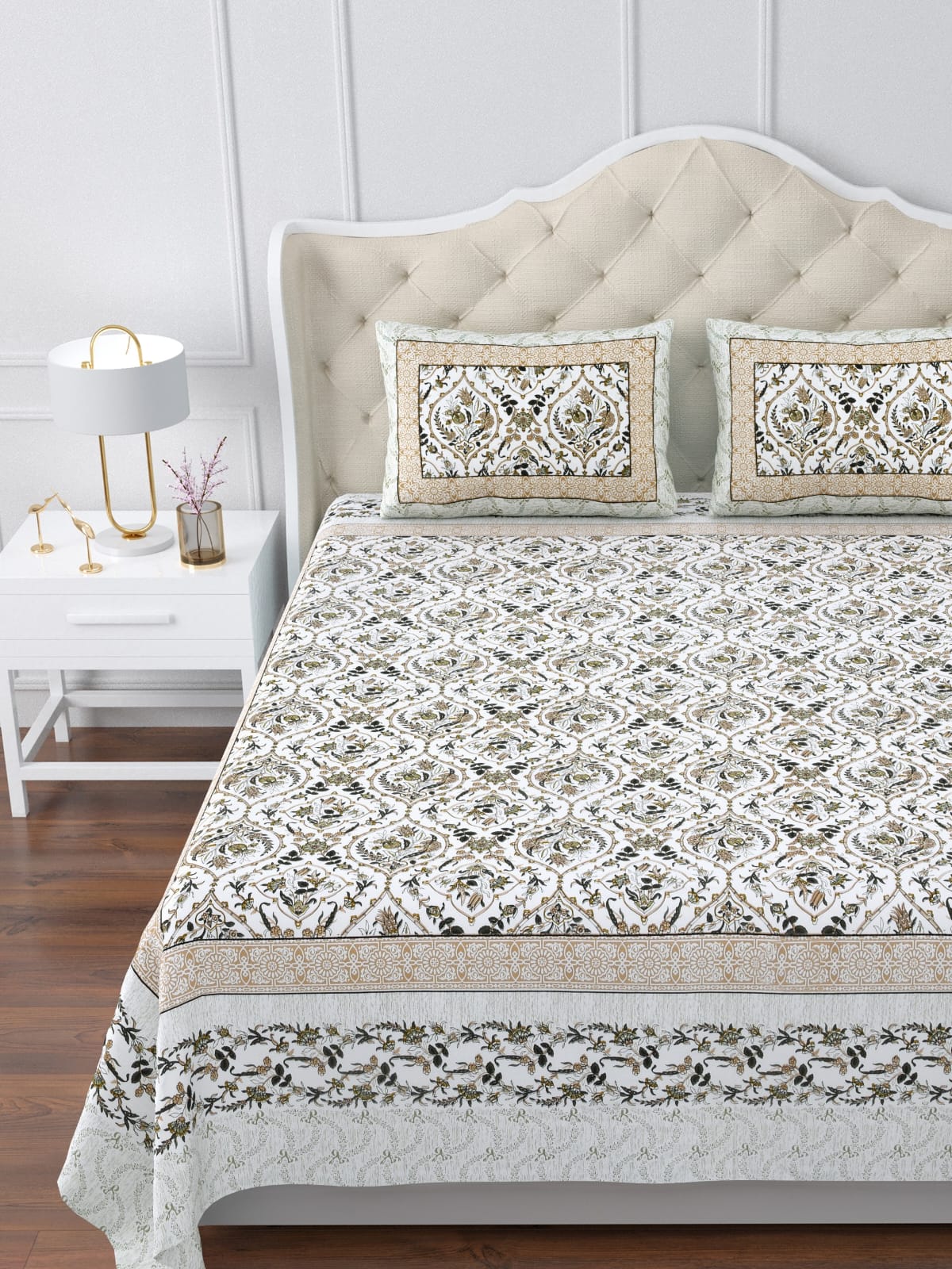 Pure cotton jumbo king size double bedsheets with 2 pillow covers (120x120 inches)