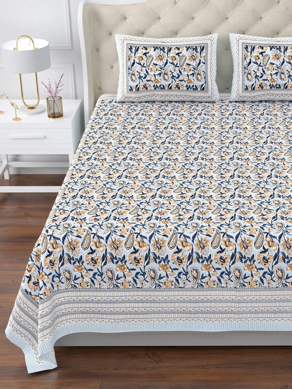 Pure cotton jumbo king size double bedsheets with 2 pillow covers (120x120 inches)