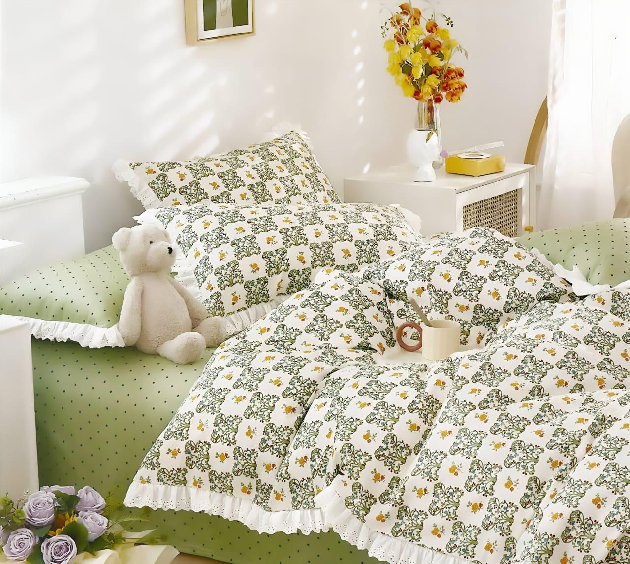 4 piece glacé cotton queen size comforter set (90x100 inches)