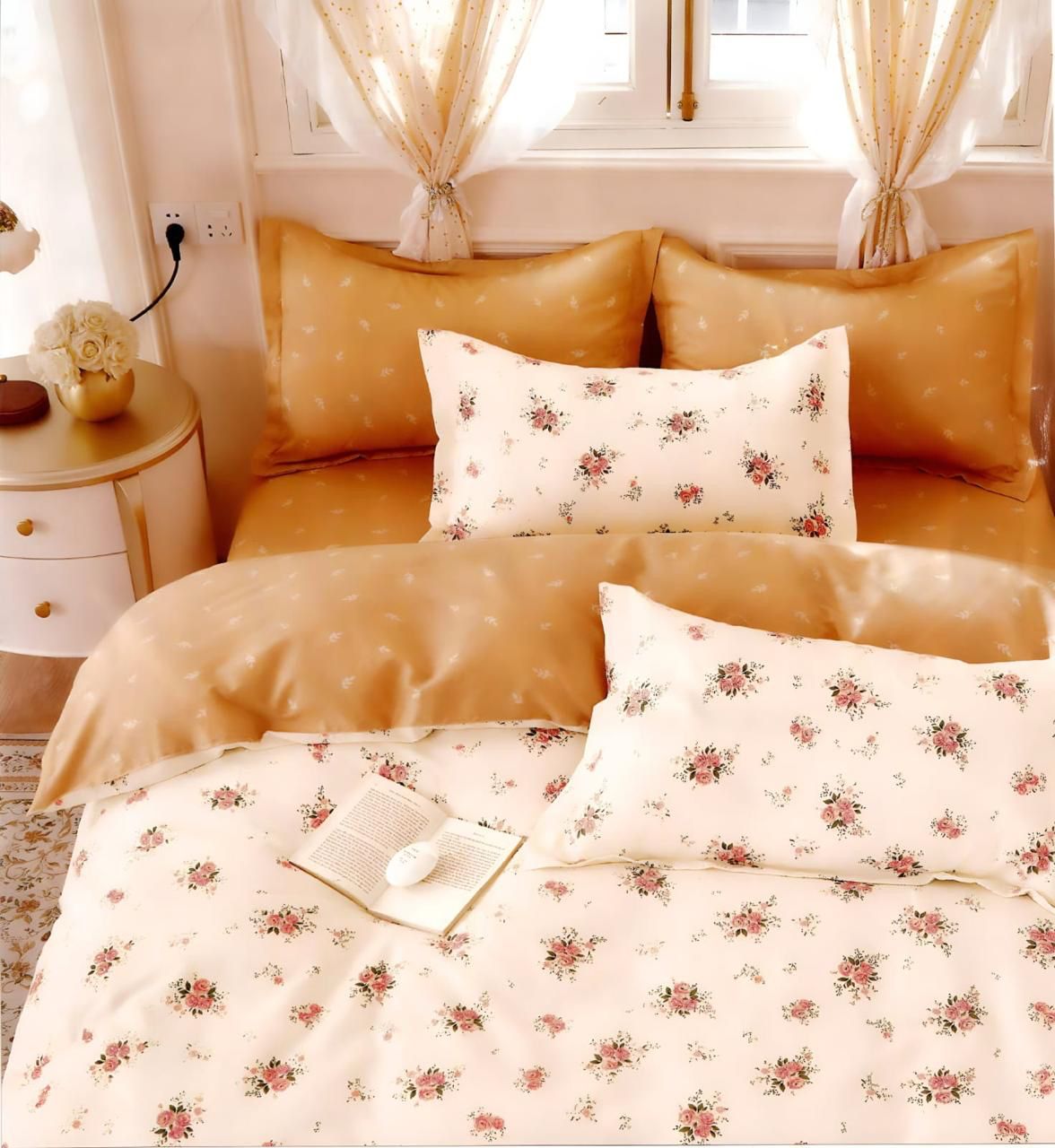 4 piece glacé cotton queen size comforter set (90x100 inches)