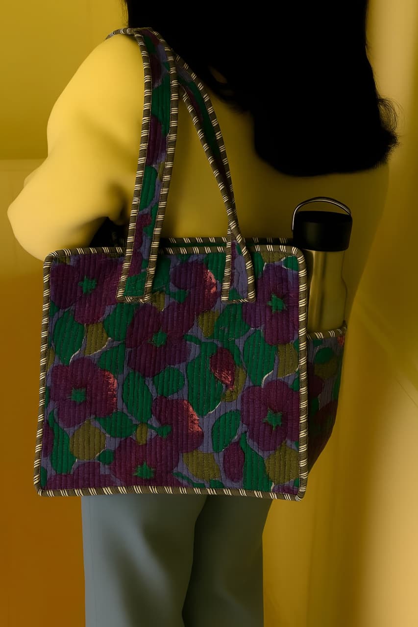 Pure cotton quilted small bags with side pocket (13x13 inches)