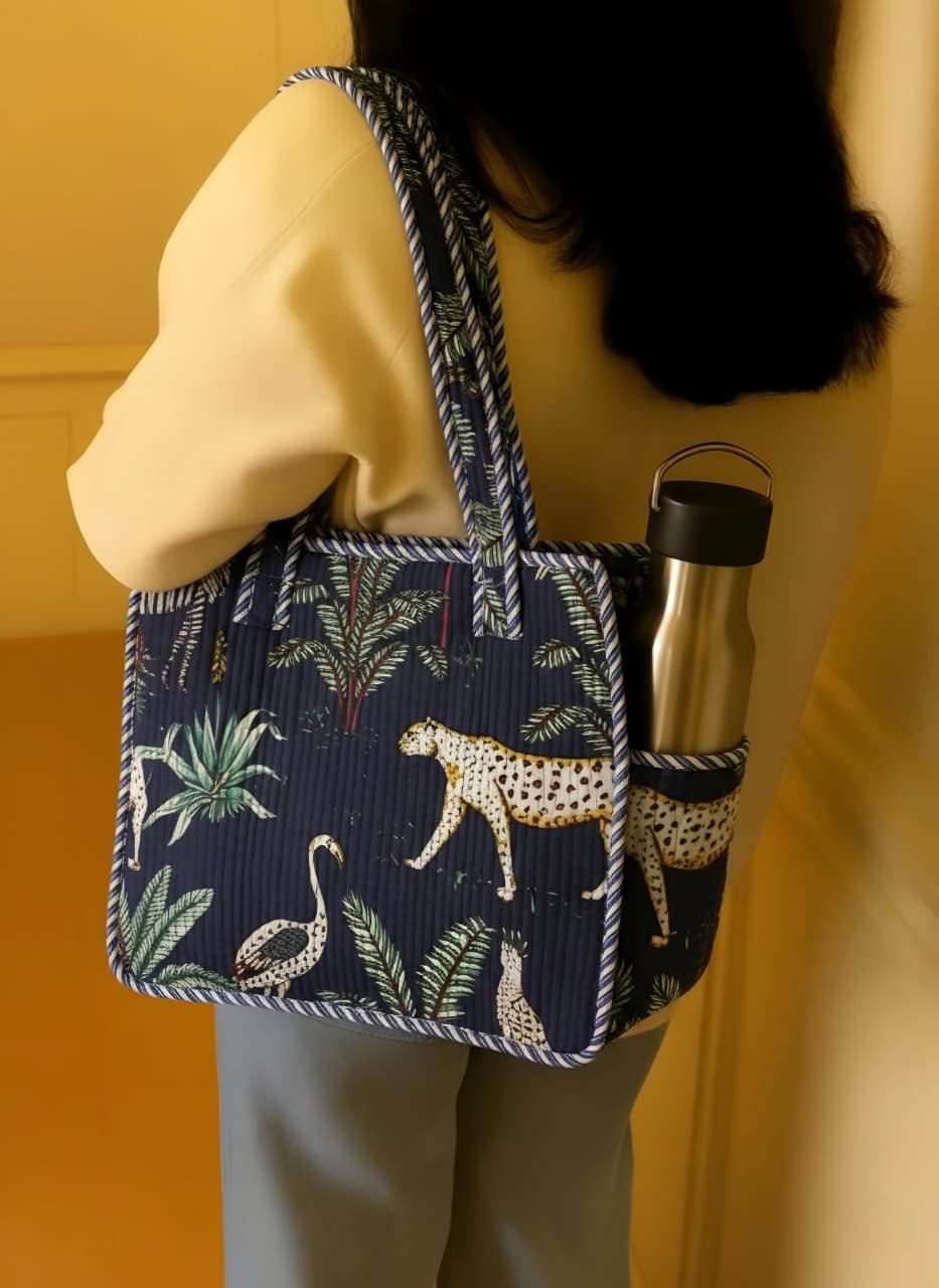 Pure cotton quilted small bags with side pocket (13x13 inches)