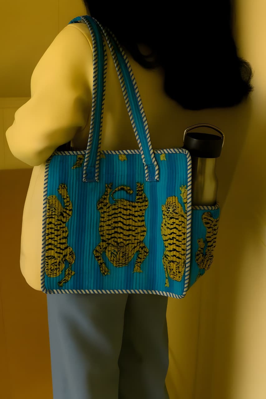 Pure cotton quilted small bags with side pocket (13x13 inches)